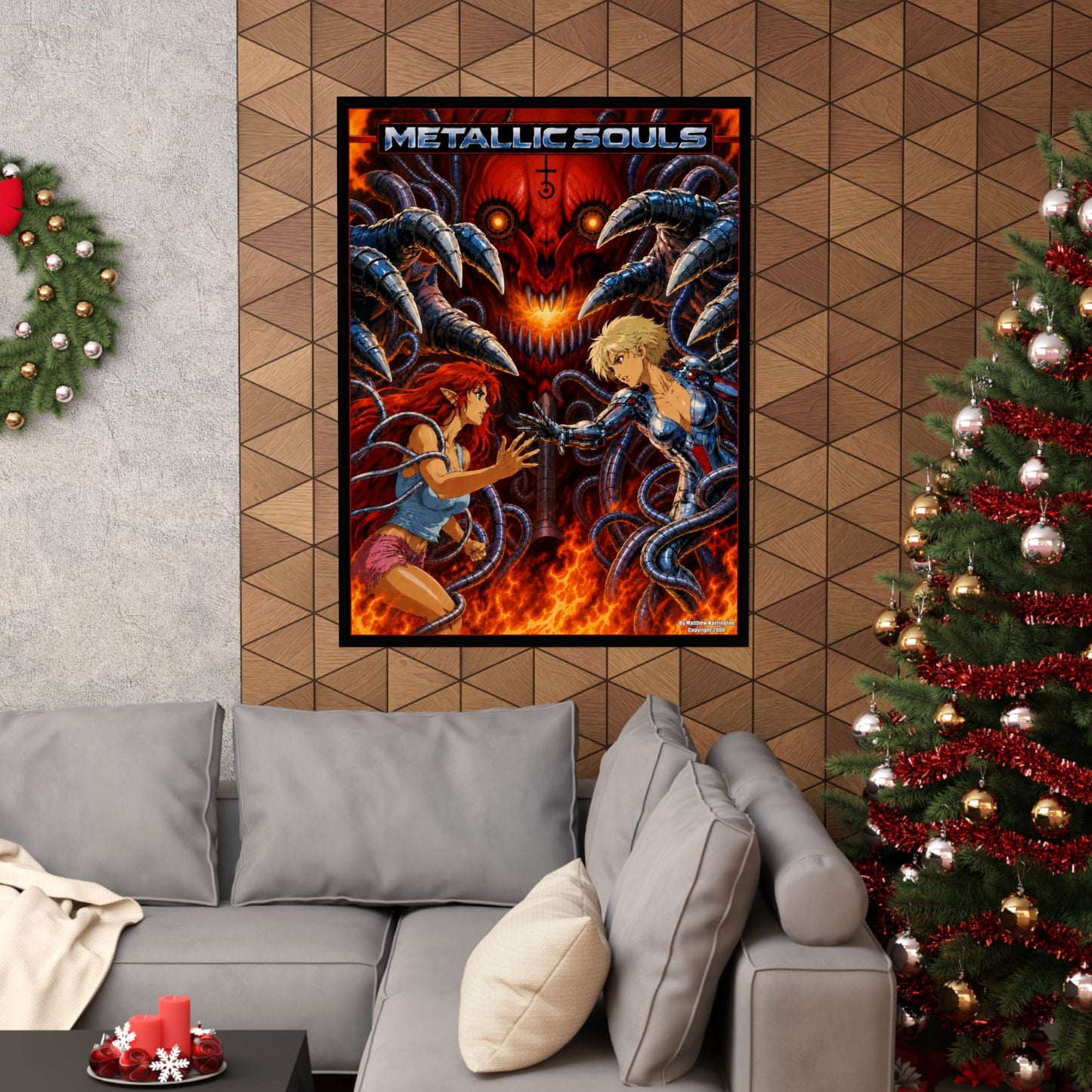 Metallic Souls Anime Poster — Matte Vertical Sci‑Fi Horror Art Print