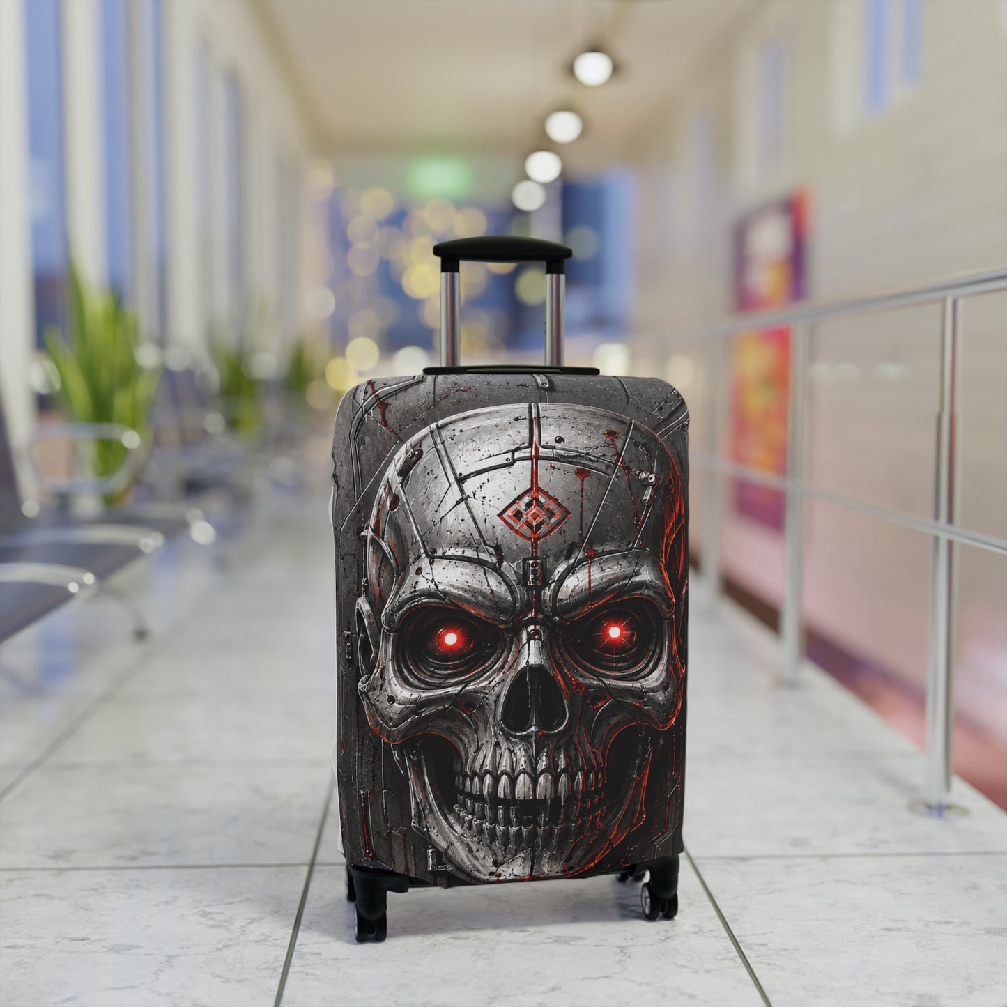 Skull Luggage Cover — Red-Eye Gothic Suitcase Protector