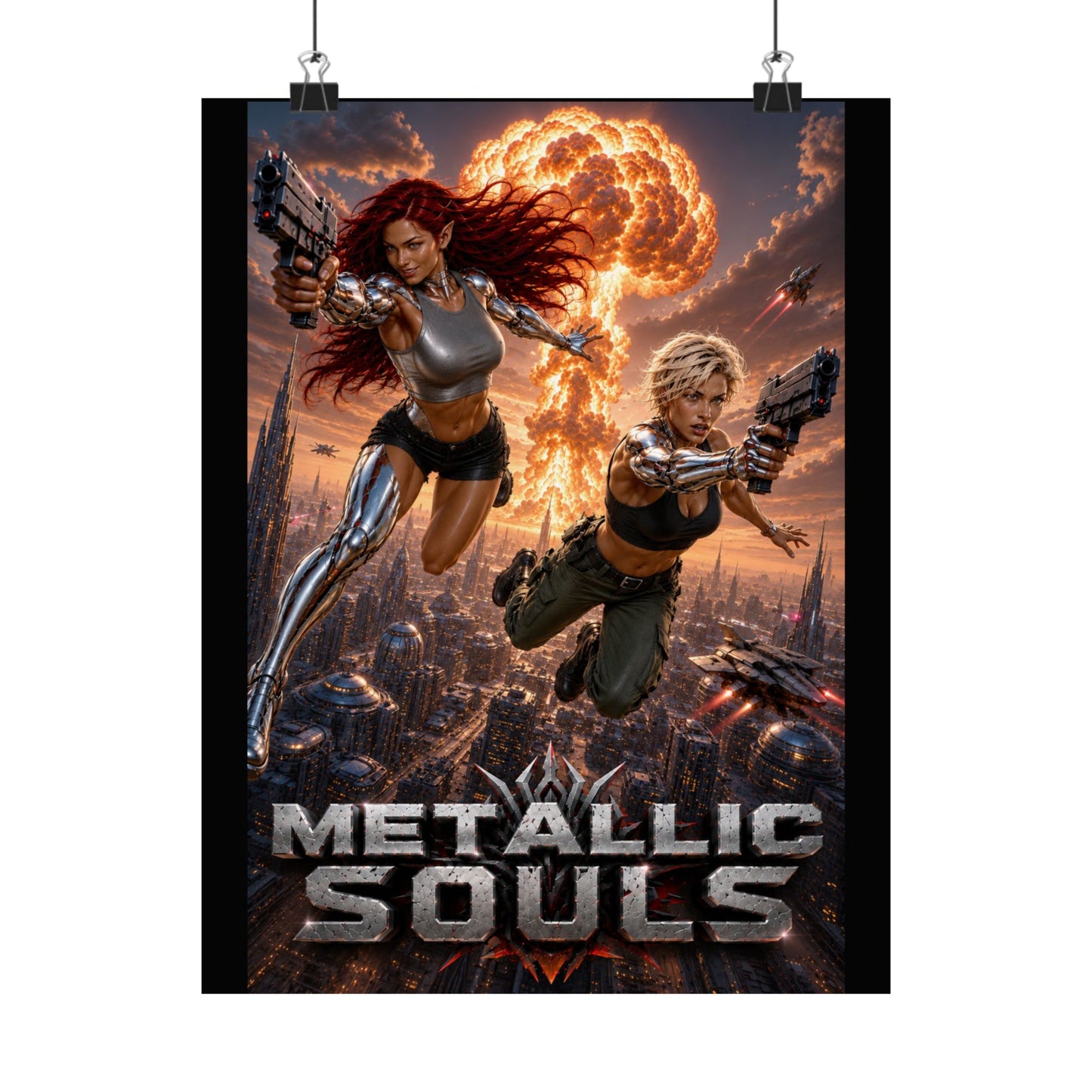 Metallic Souls Sci‑Fi Poster — Action Cyberpunk Movie Art