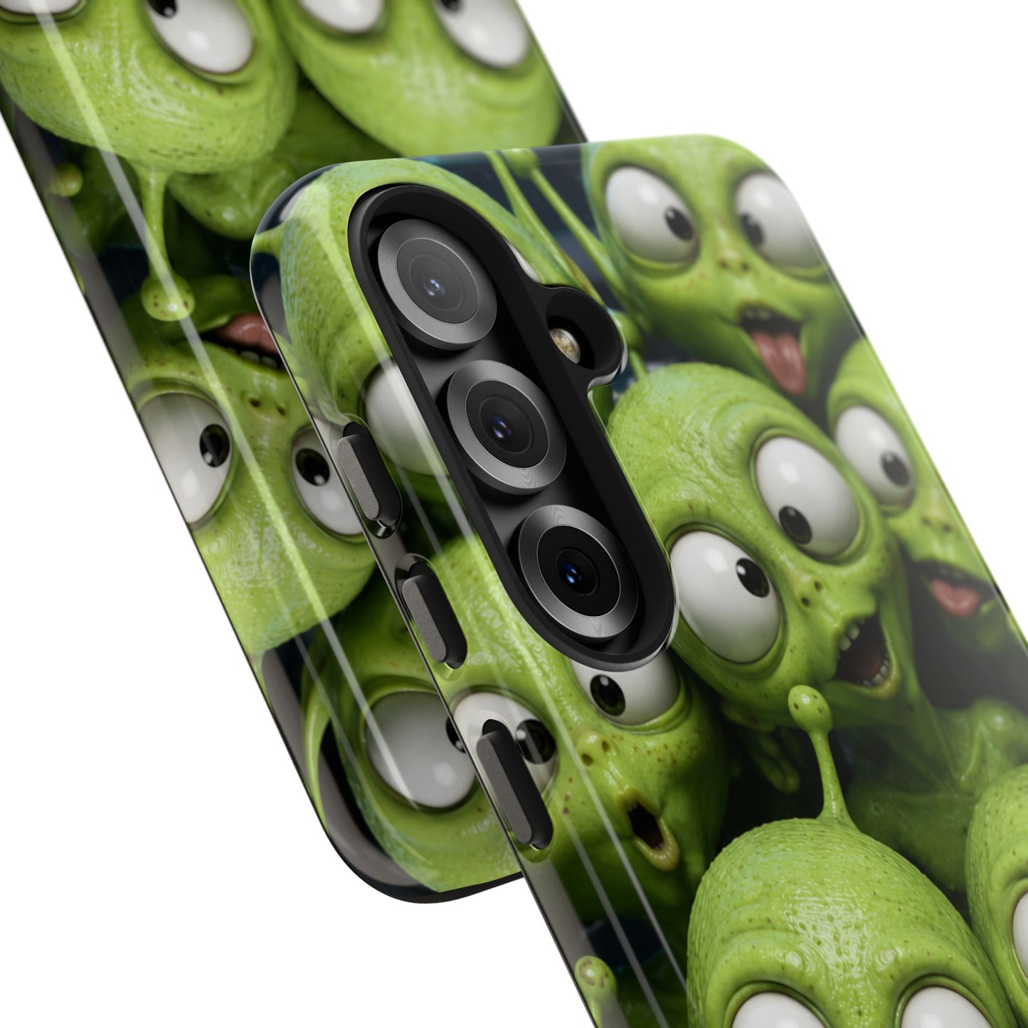 Alien Selfie Tough Phone Case — Cute Green Cartoon Aliens Protective Cover