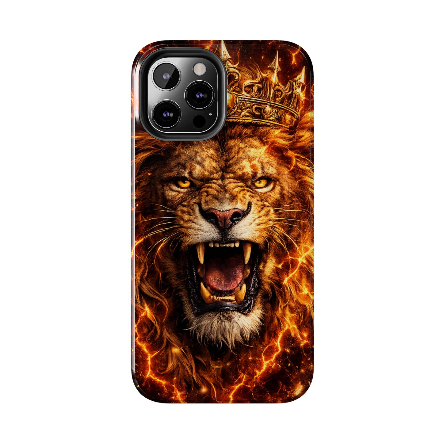 Fiery Lion King Tough Phone Case — Protective iPhone Case with Roaring Crown Design