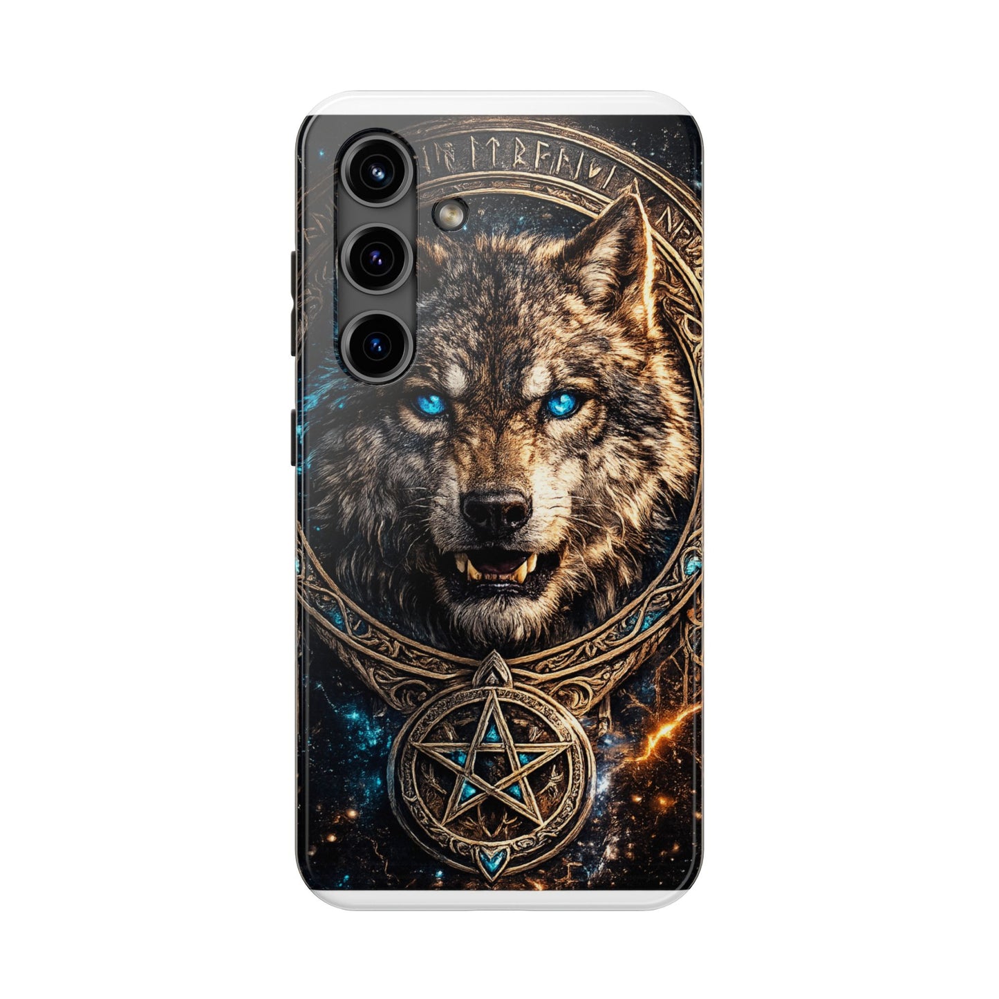 Wolf Pentagram Phone Case - Rugged Mystic Phone Cover with Glowing Blue Eyes
