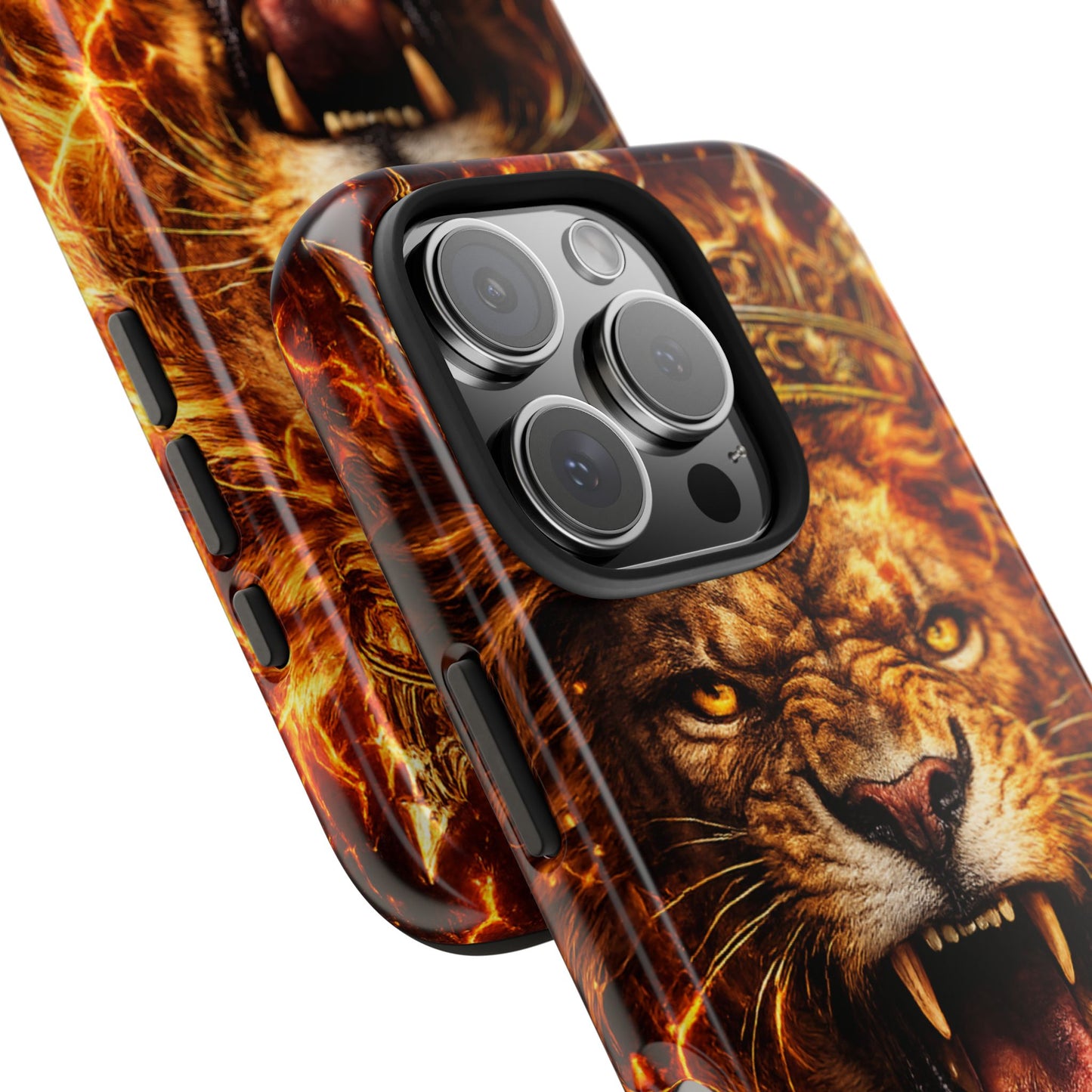 Fiery Lion King Tough Phone Case — Protective iPhone Case with Roaring Crown Design