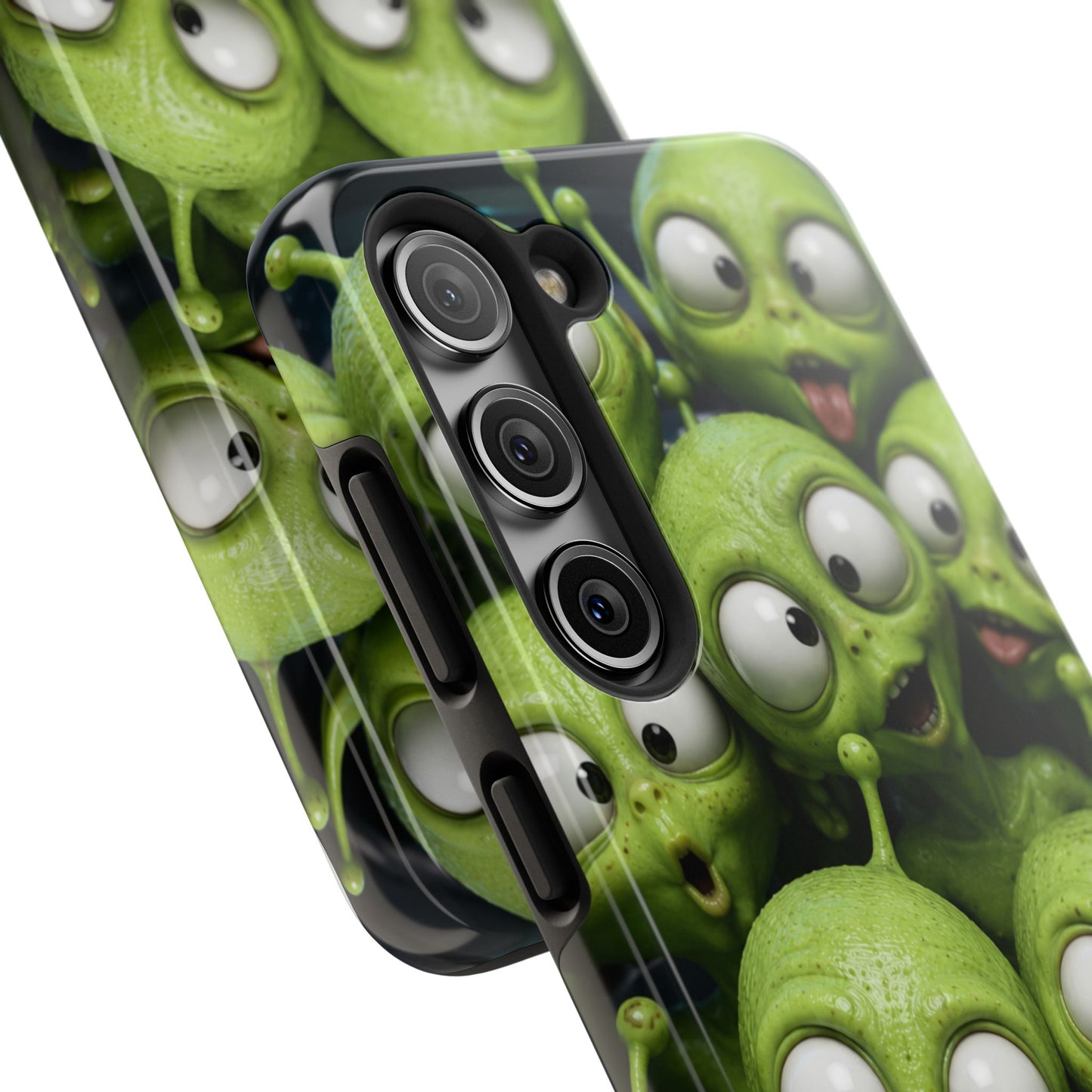 Alien Selfie Tough Phone Case — Cute Green Cartoon Aliens Protective Cover