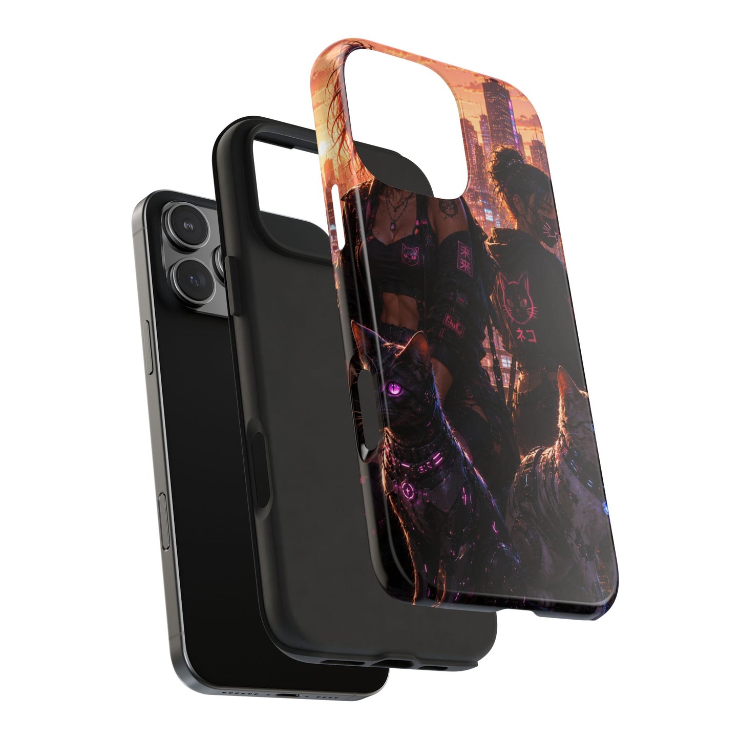 Cyberpunk Pack: Tough Phone Case with Neon Panther & City Sunset