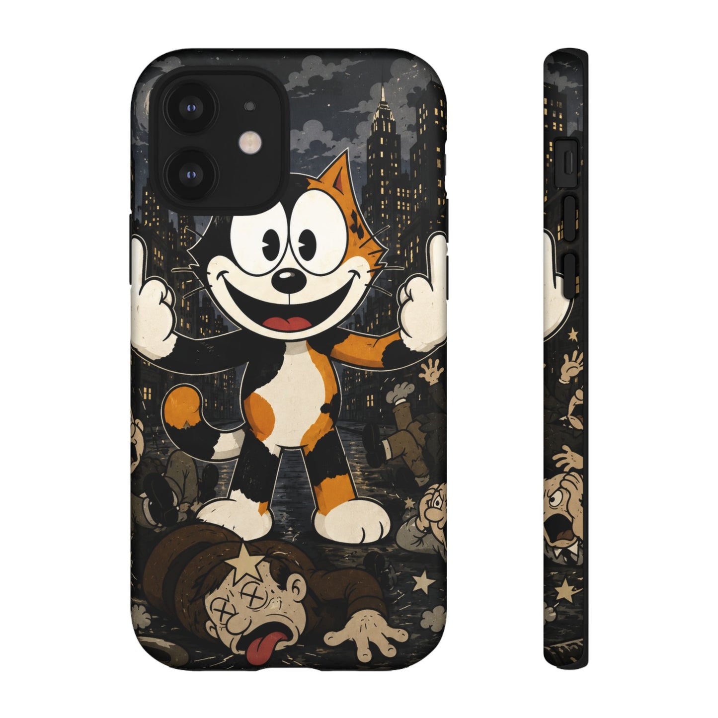 Vintage Cartoon Cat Phone Case — Edgy Felix-Style Illustration