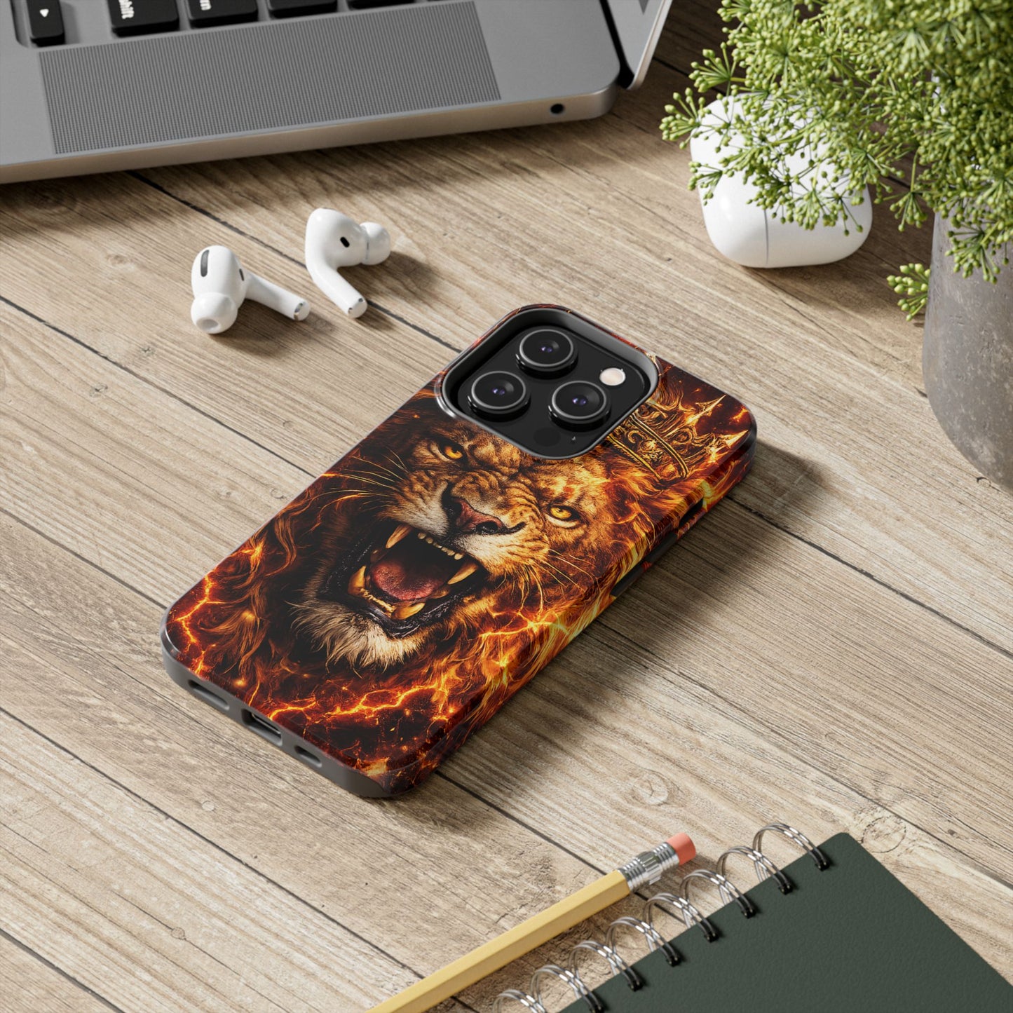 Fiery Lion King Tough Phone Case — Protective iPhone Case with Roaring Crown Design