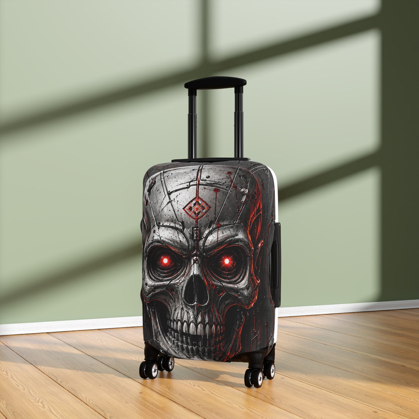 Skull Luggage Cover — Red-Eye Gothic Suitcase Protector