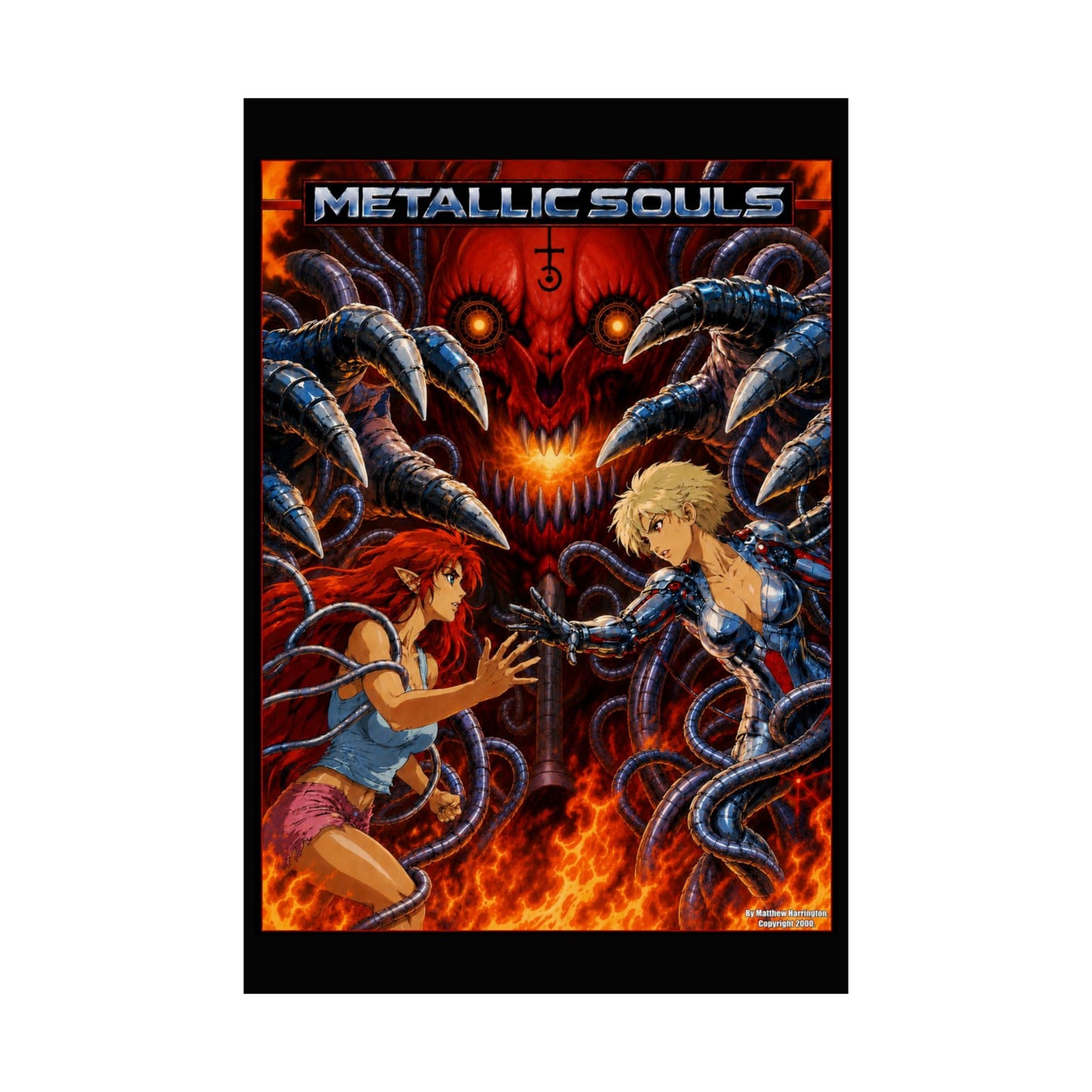 Metallic Souls Anime Poster — Matte Vertical Sci‑Fi Horror Art Print