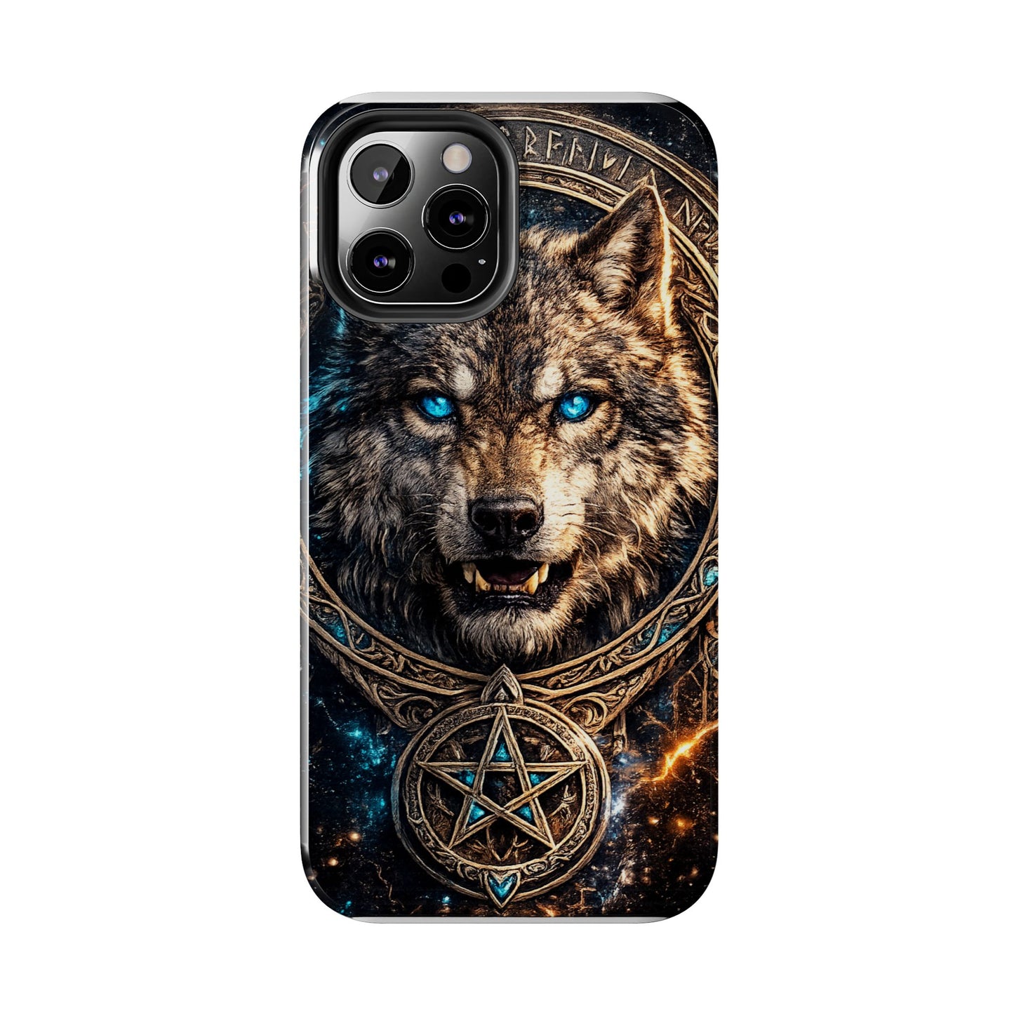 Wolf Pentagram Phone Case - Rugged Mystic Phone Cover with Glowing Blue Eyes