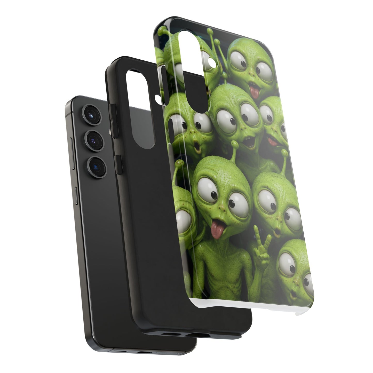 Alien Selfie Tough Phone Case — Cute Green Cartoon Aliens Protective Cover