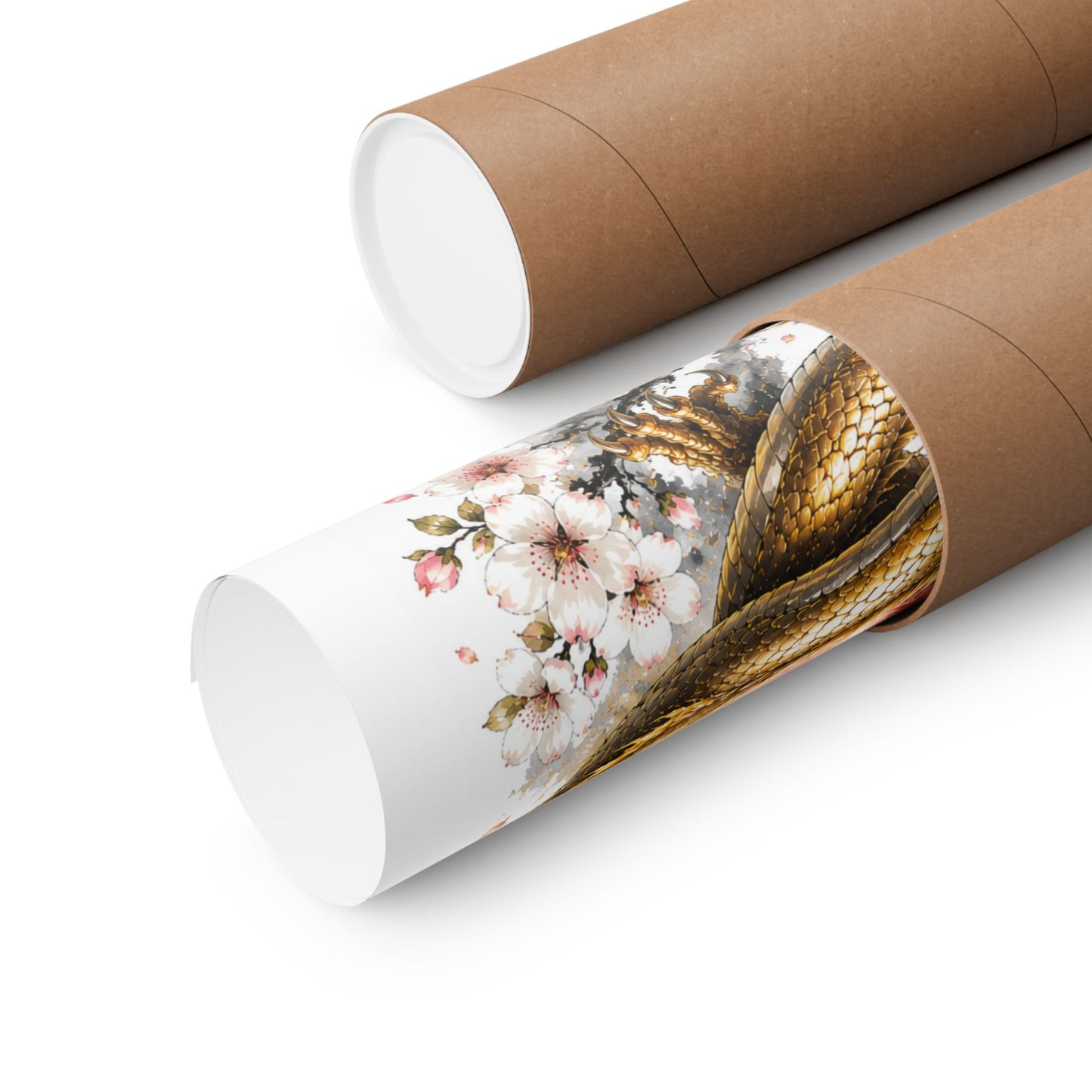 Golden Dragon & Red Moon Matte Poster — Japanese Cherry Blossom Wall Art