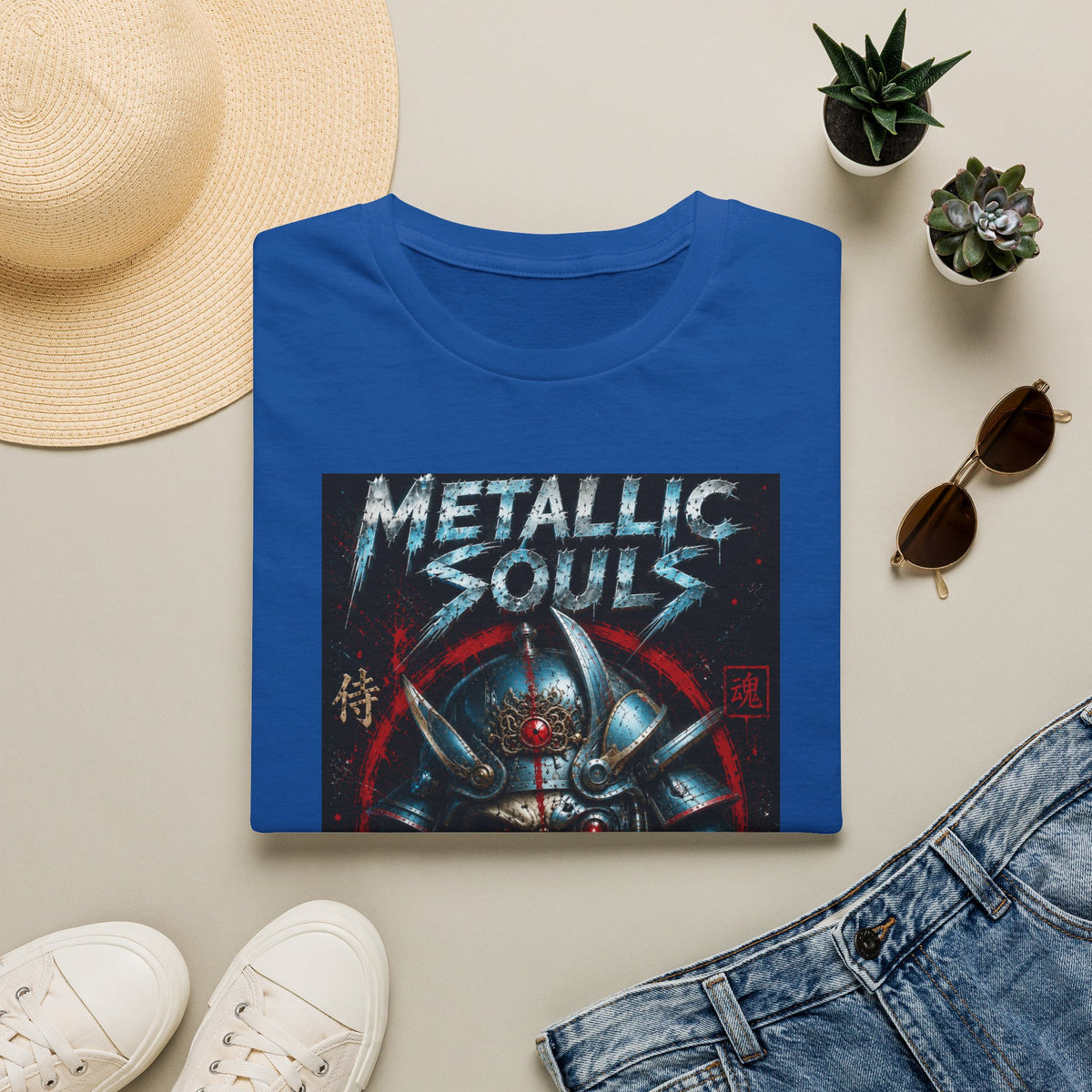 Metallic Souls Samurai Helmet T‑Shirt — Vintage Mecha Warrior Graphic Tee