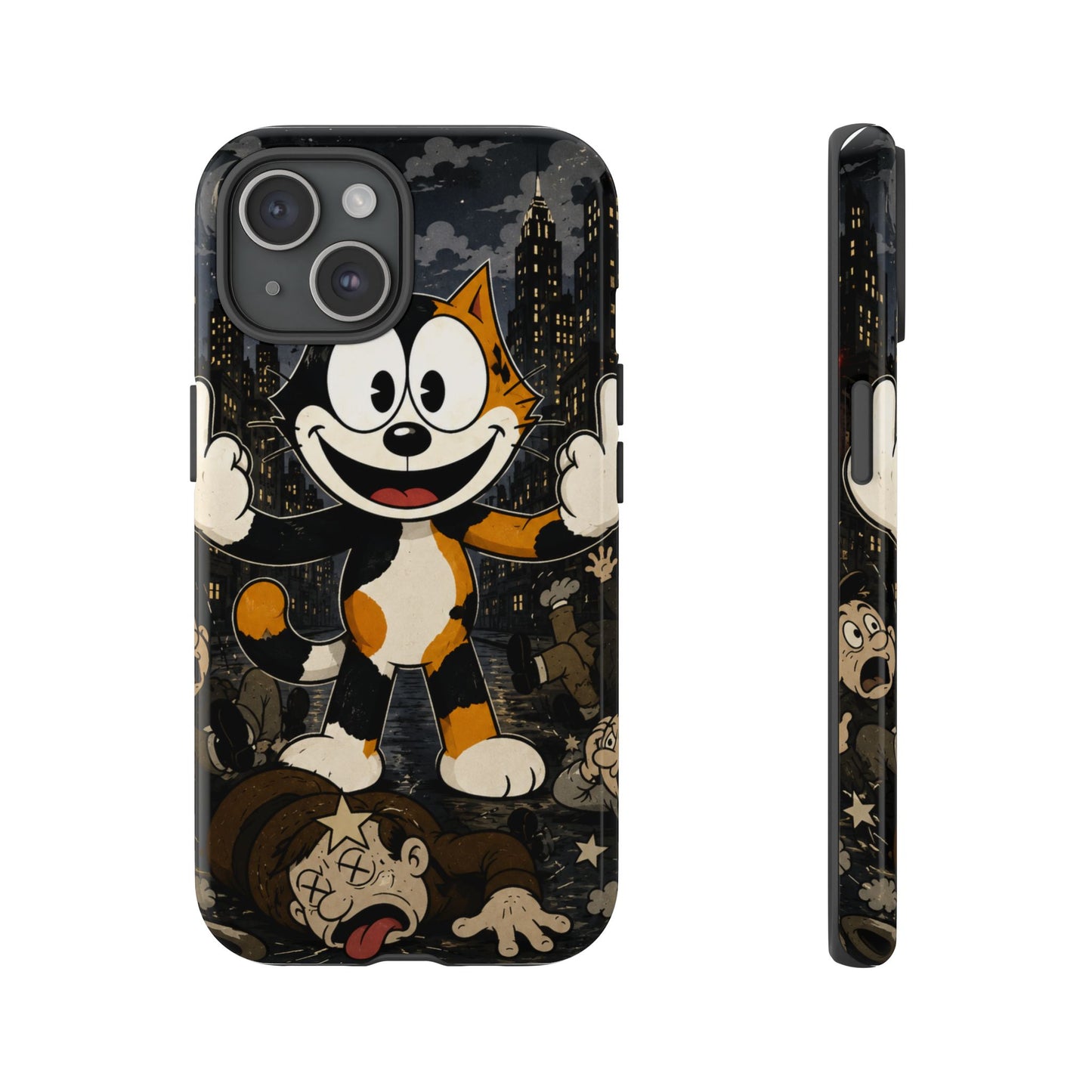 Vintage Cartoon Cat Phone Case — Edgy Felix-Style Illustration