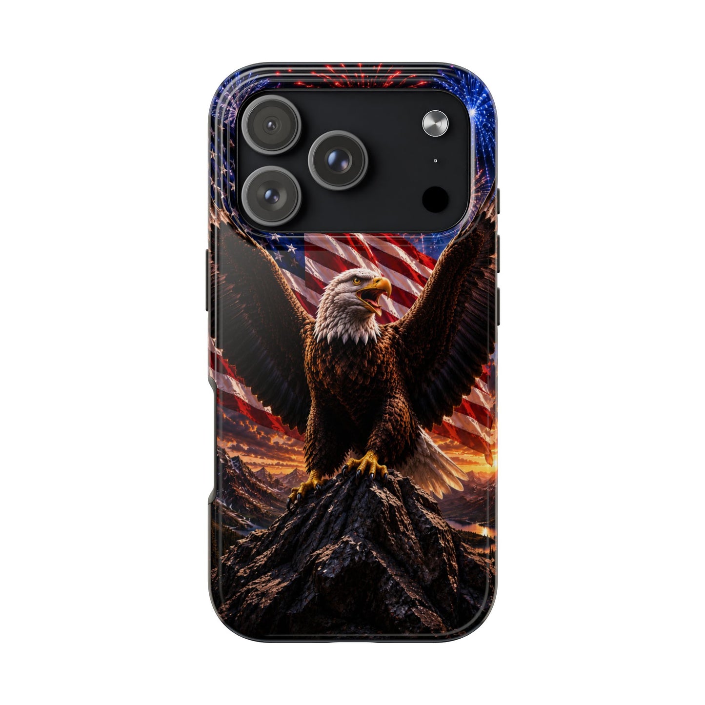 Patriotic Eagle Tough Phone Case — American Flag & Fireworks Protective Cover