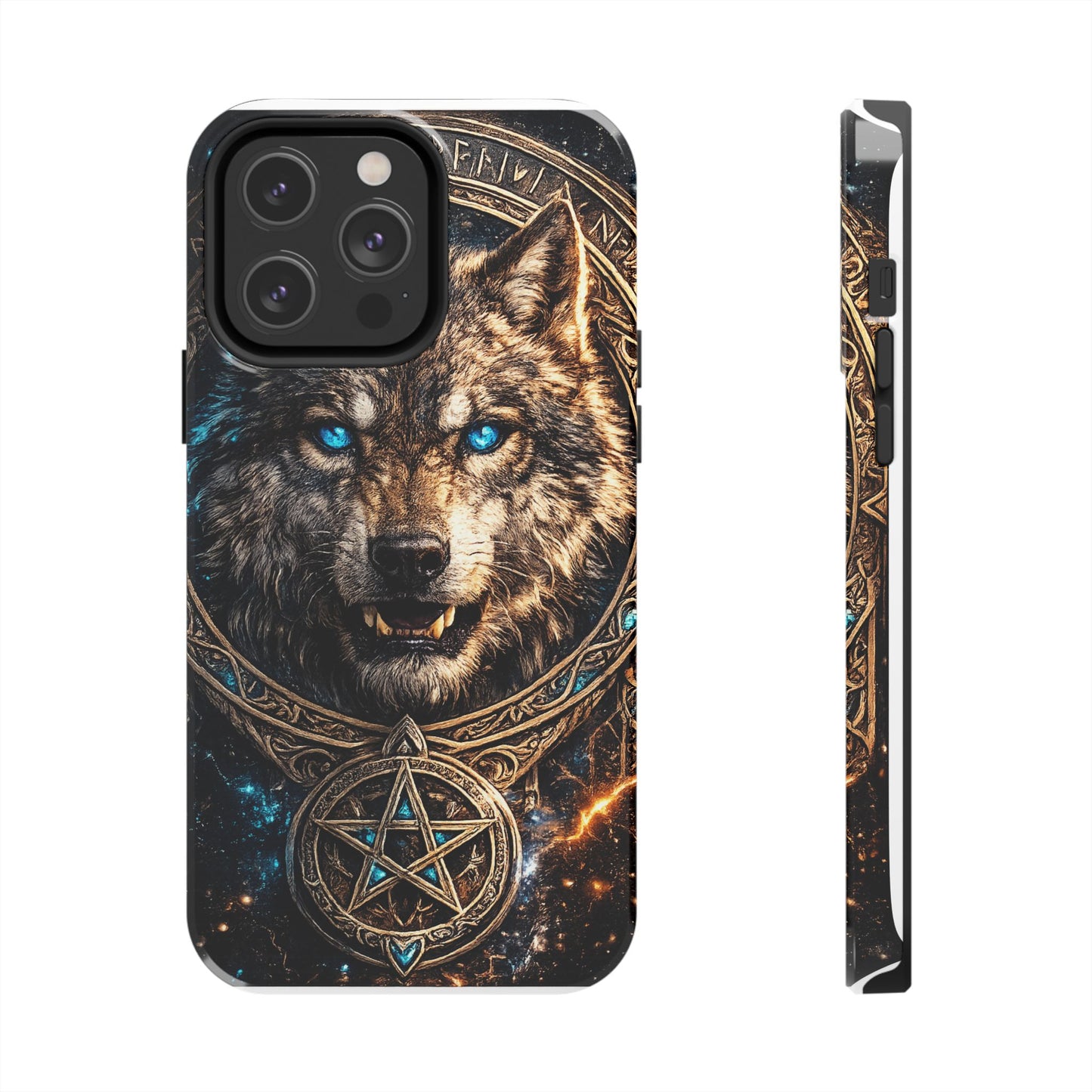 Wolf Pentagram Phone Case - Rugged Mystic Phone Cover with Glowing Blue Eyes