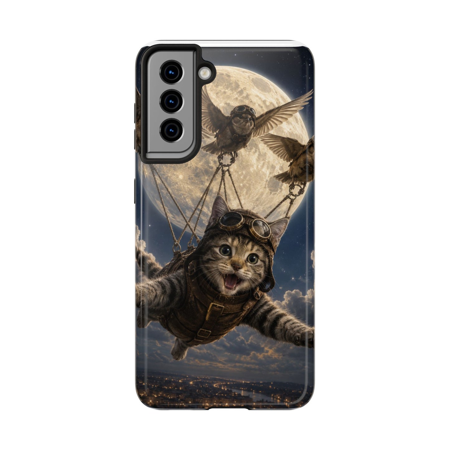 Cat Pilot Phone Case — Adventure Kitty Moonlit Flight Tough Protection