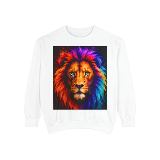 Colorful Lion Sweatshirt — Vibrant Rainbow Mane Crewneck