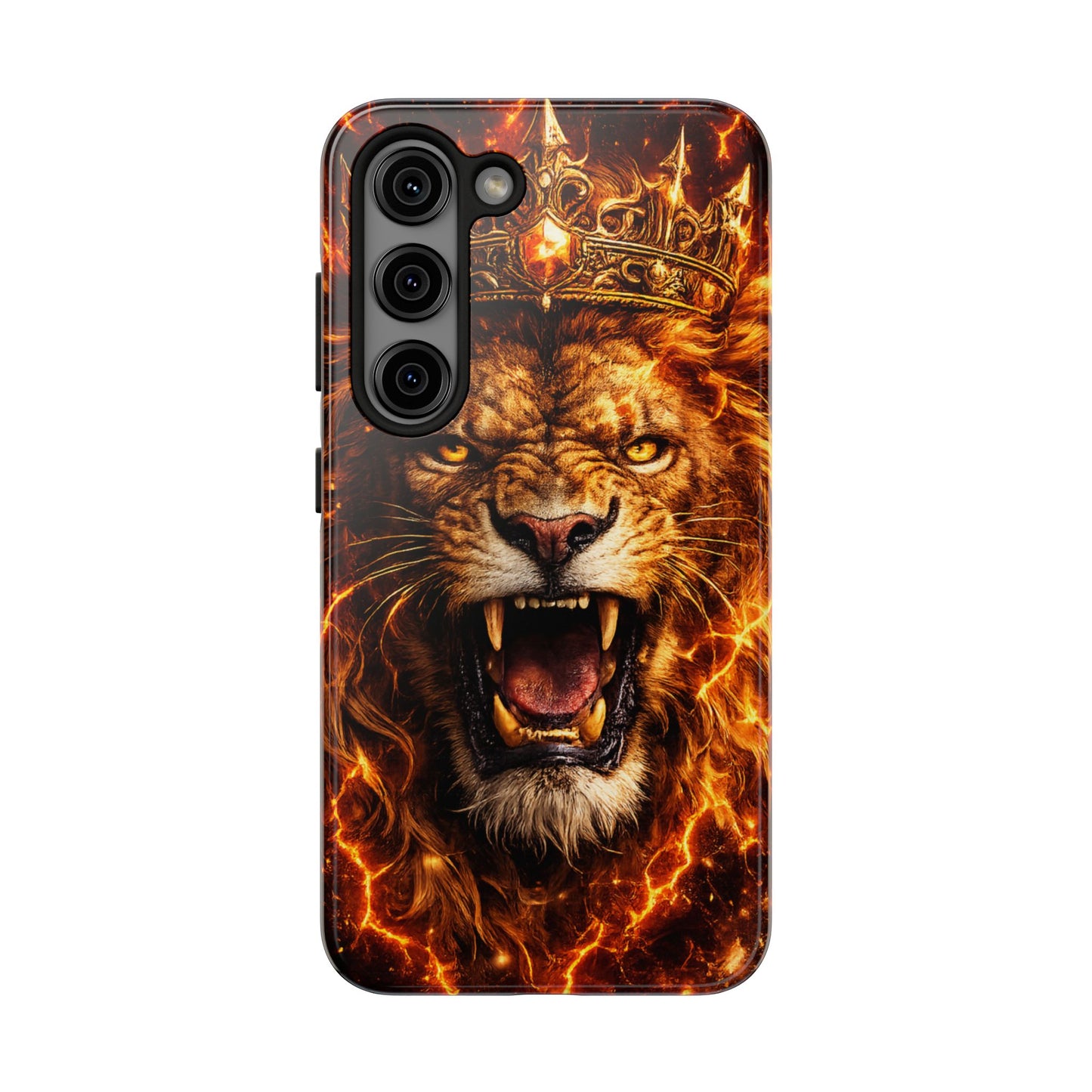 Fiery Lion King Tough Phone Case — Protective iPhone Case with Roaring Crown Design