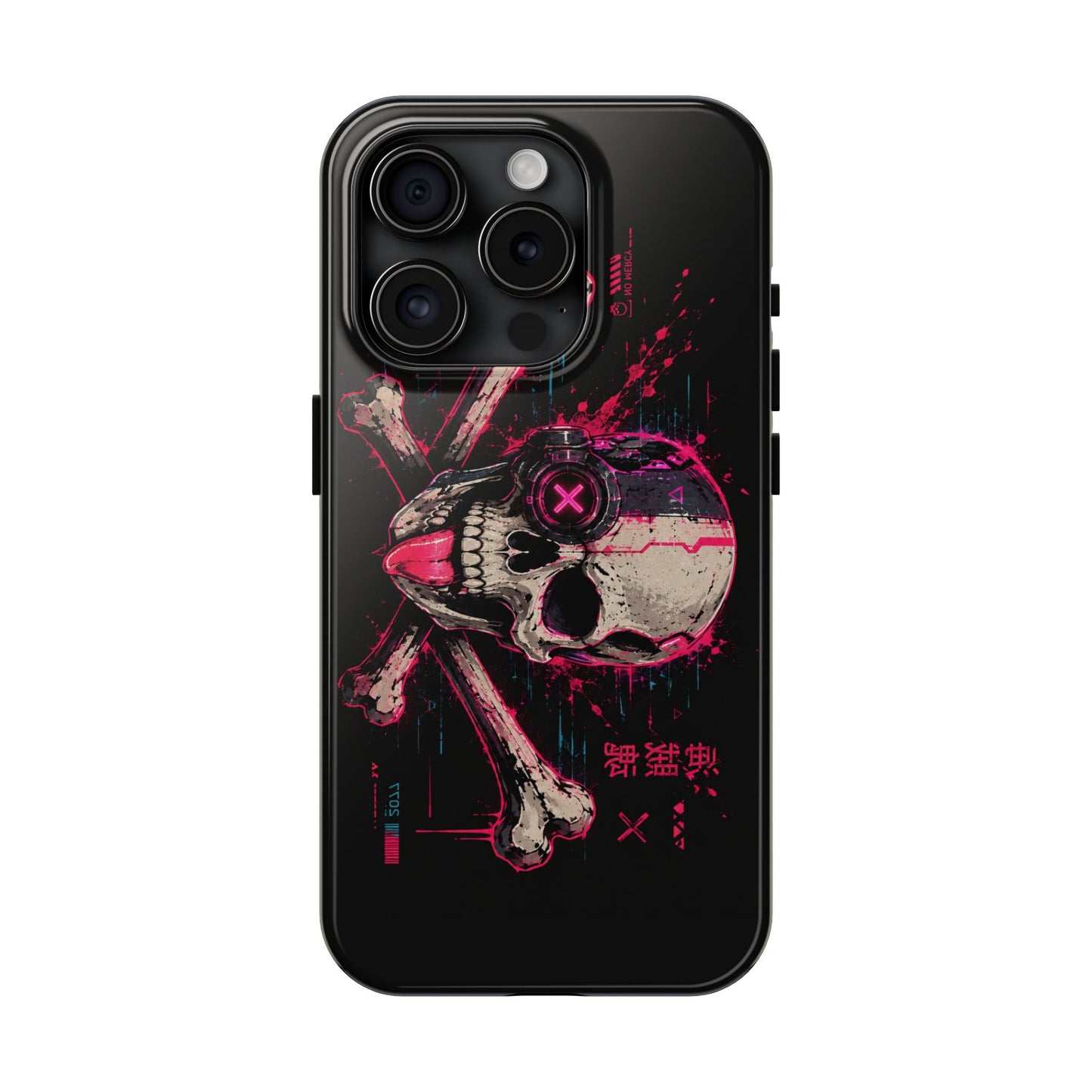 Skull & Crossbones Tough Phone Case — Neon Cyberpunk Skull Design