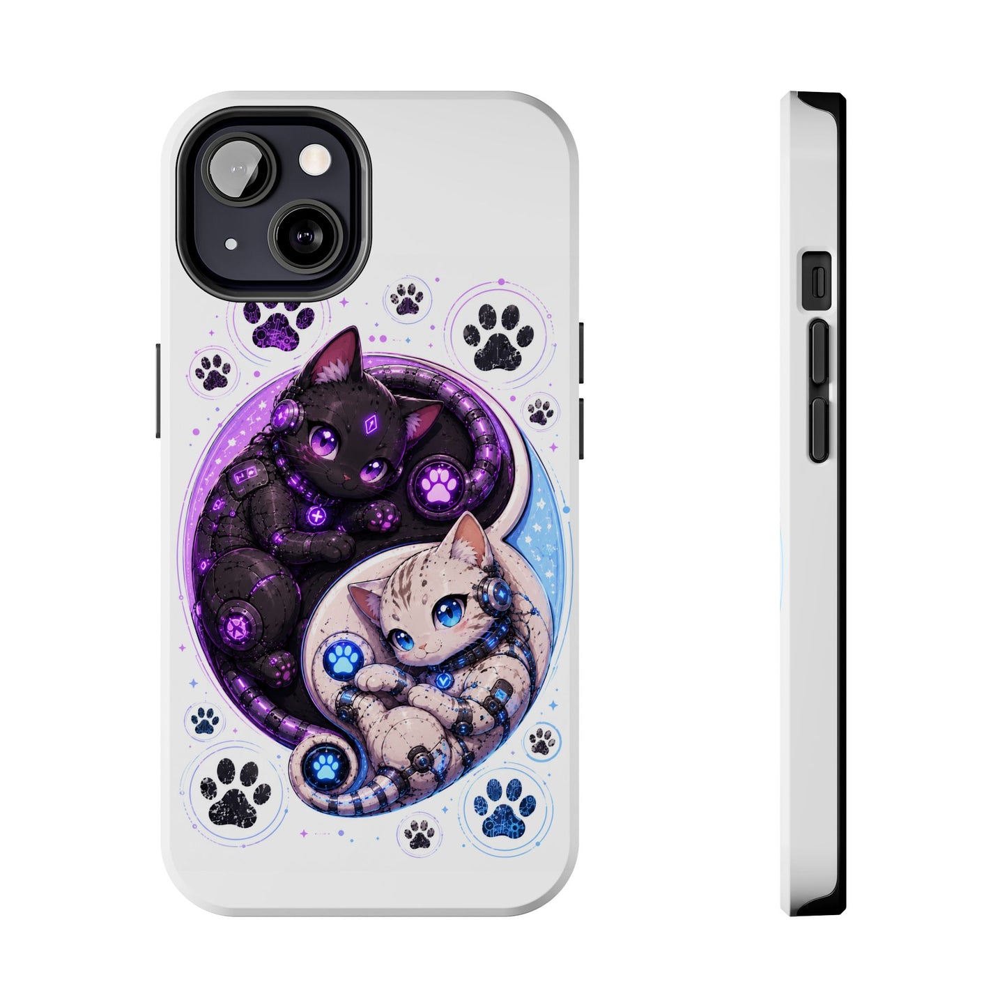 Cat Yin Yang Tough Phone Case — Black & White Kittens, Paw Print Protective Cover