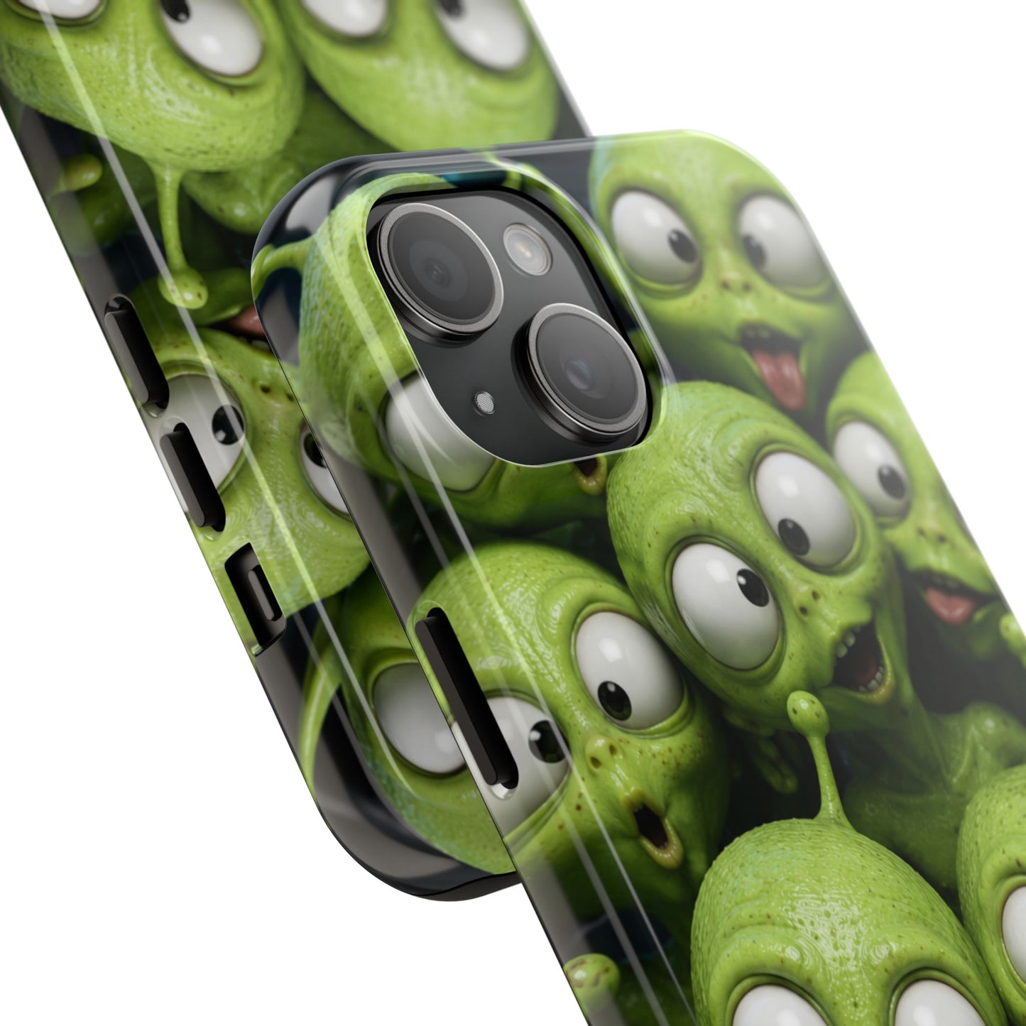 Alien Selfie Tough Phone Case — Cute Green Cartoon Aliens Protective Cover