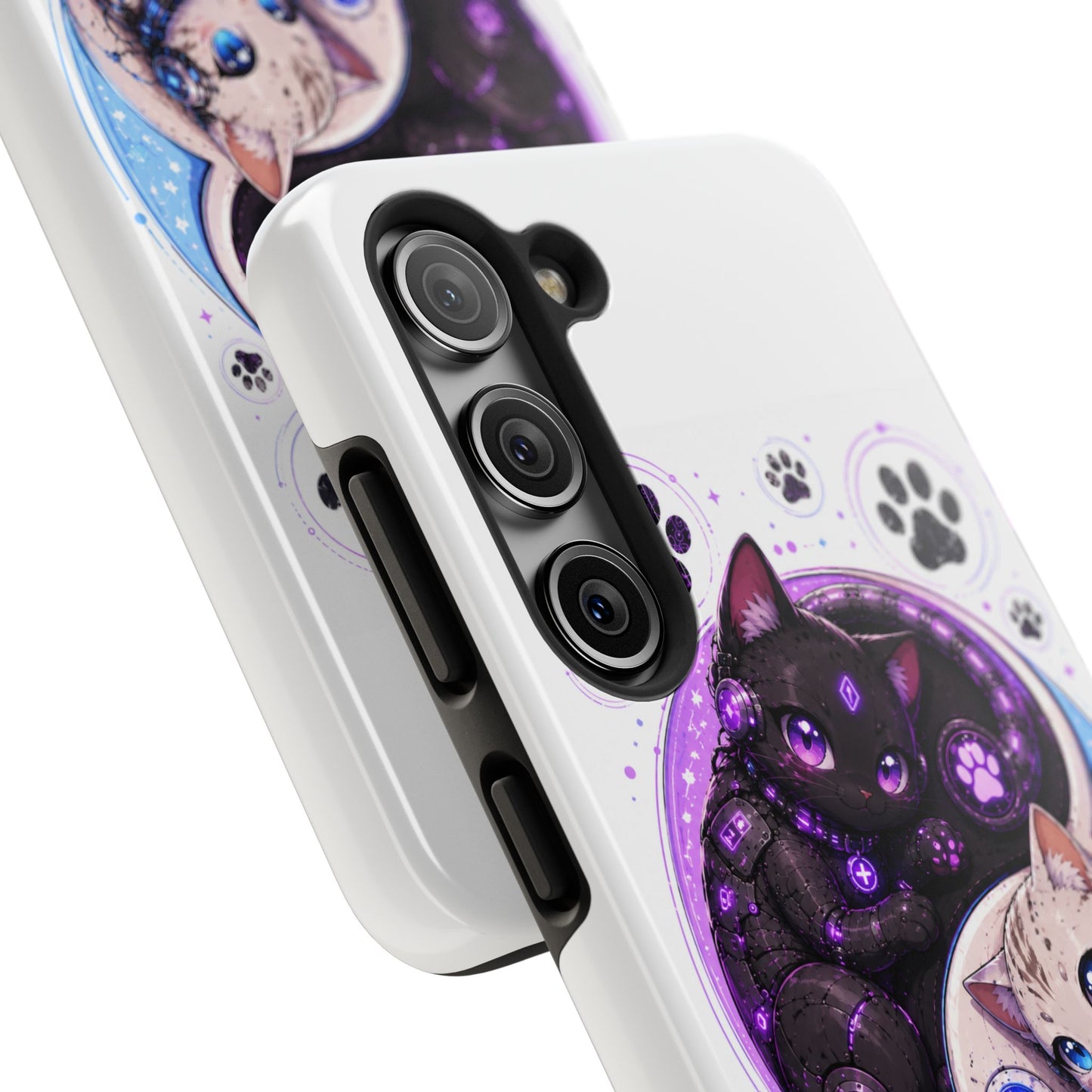 Cat Yin Yang Tough Phone Case — Black & White Kittens, Paw Print Protective Cover