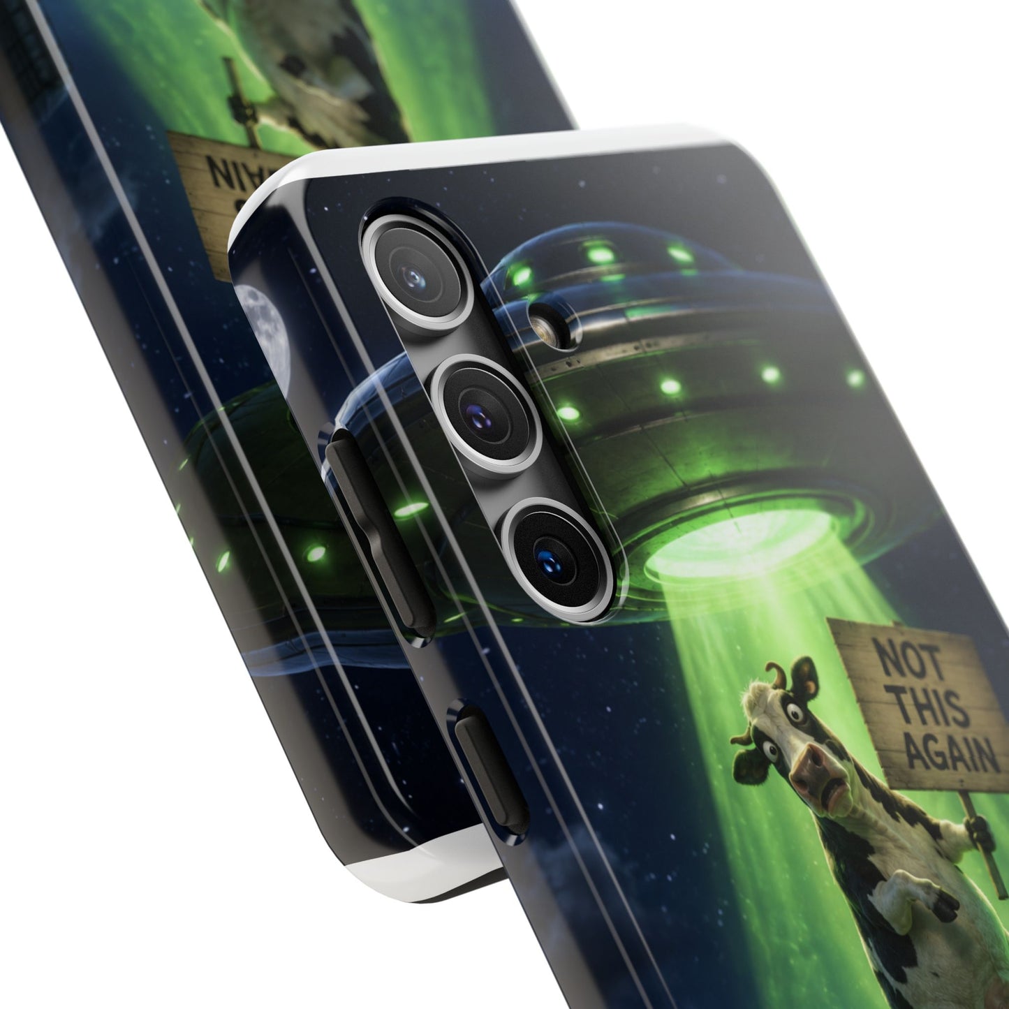 Phone Case — Funny Alien Abduction Cow Design ("Not This Again")