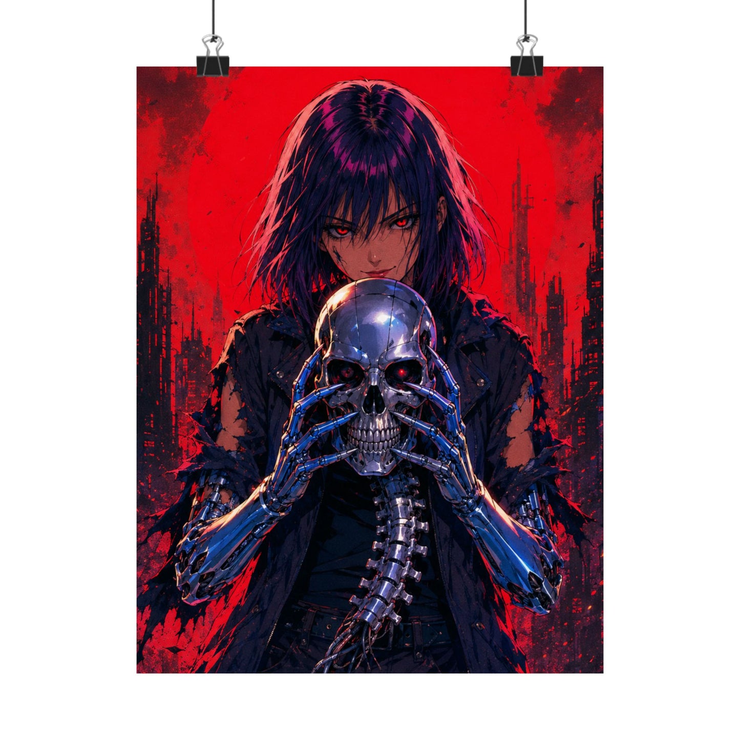 Metallic Souls Skull Poster — Gothic Anime Matte Vertical Wall Art