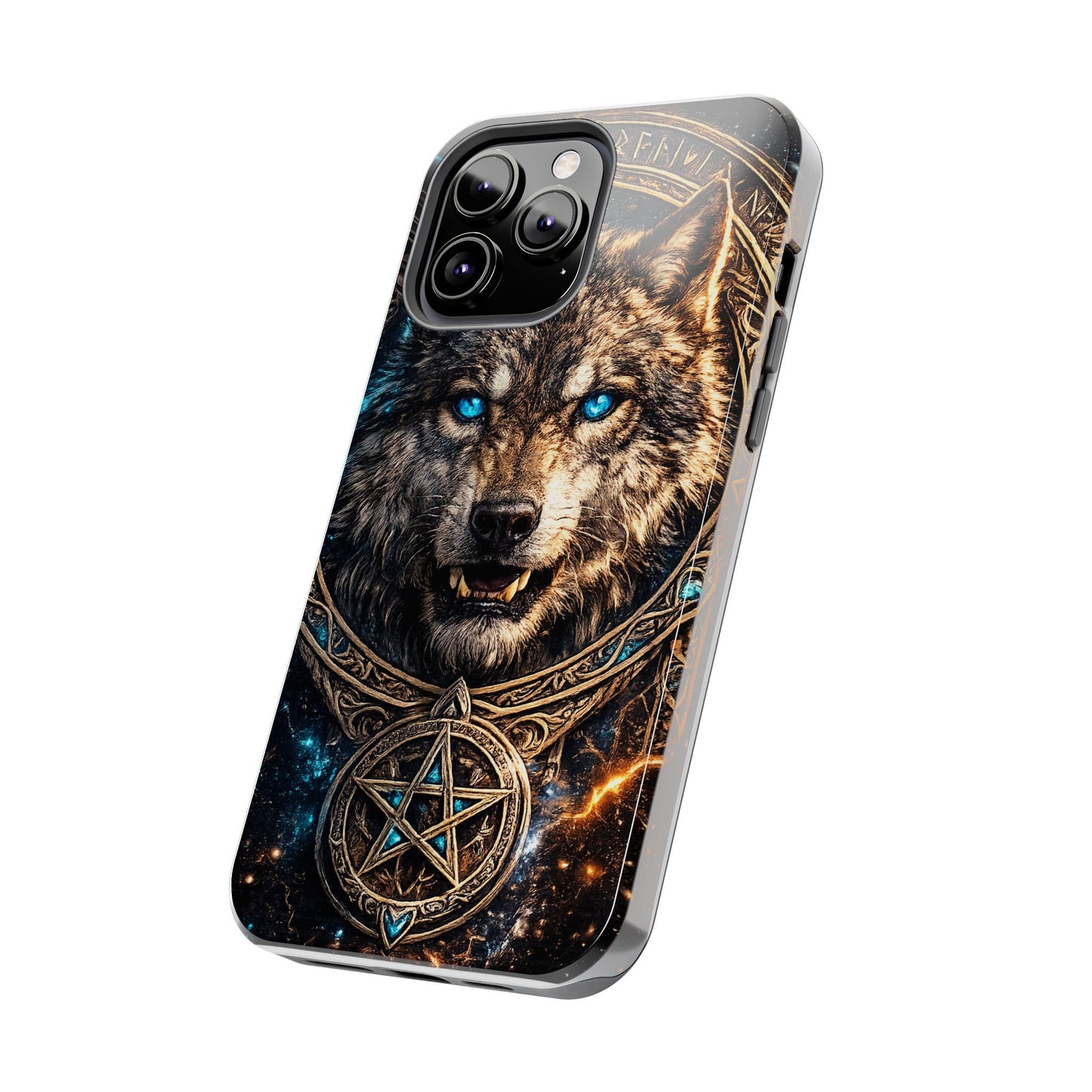 Wolf Pentagram Phone Case - Rugged Mystic Phone Cover with Glowing Blue Eyes