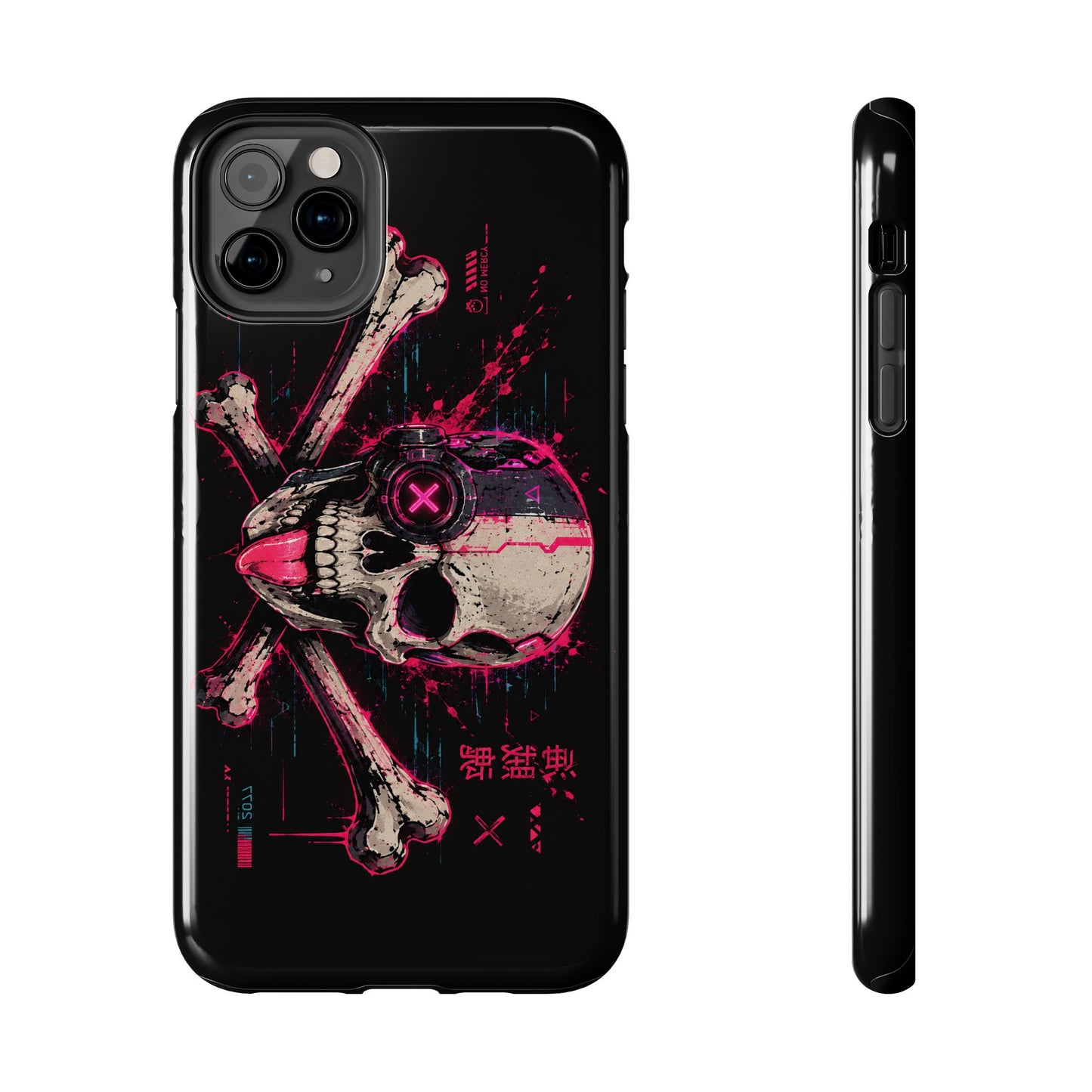 Skull & Crossbones Tough Phone Case — Neon Cyberpunk Skull Design