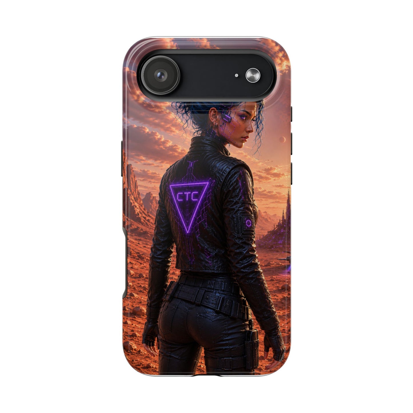 Cyberpunk Woman Tough Phone Case — Neon CTC Logo Protective Cover