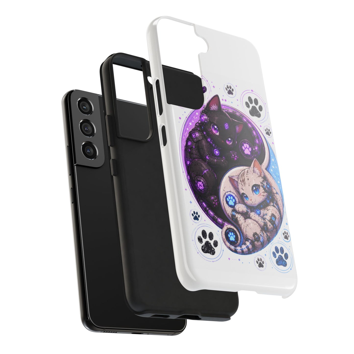 Cat Yin Yang Tough Phone Case — Black & White Kittens, Paw Print Protective Cover