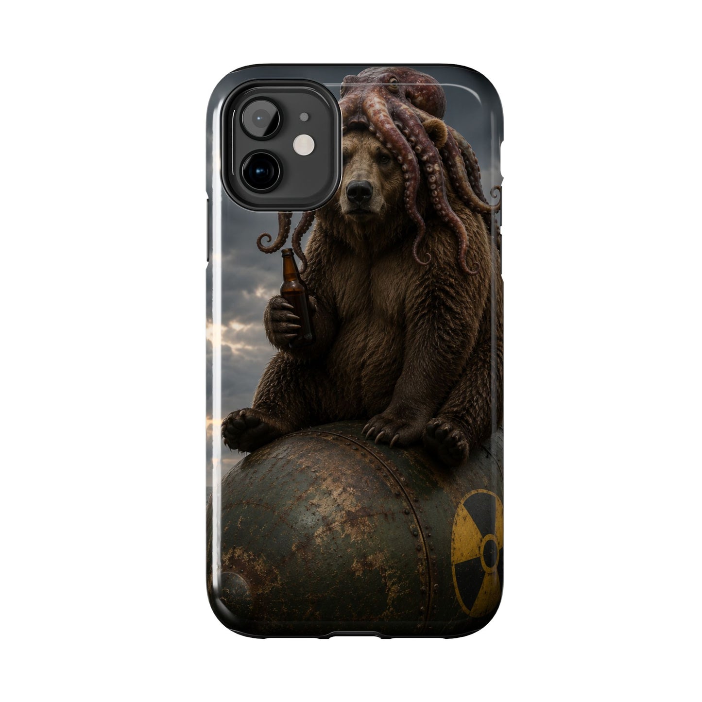Tough Phone Case — Post‑Apocalyptic Bear with Octopus Helmet on Nuclear Bomb