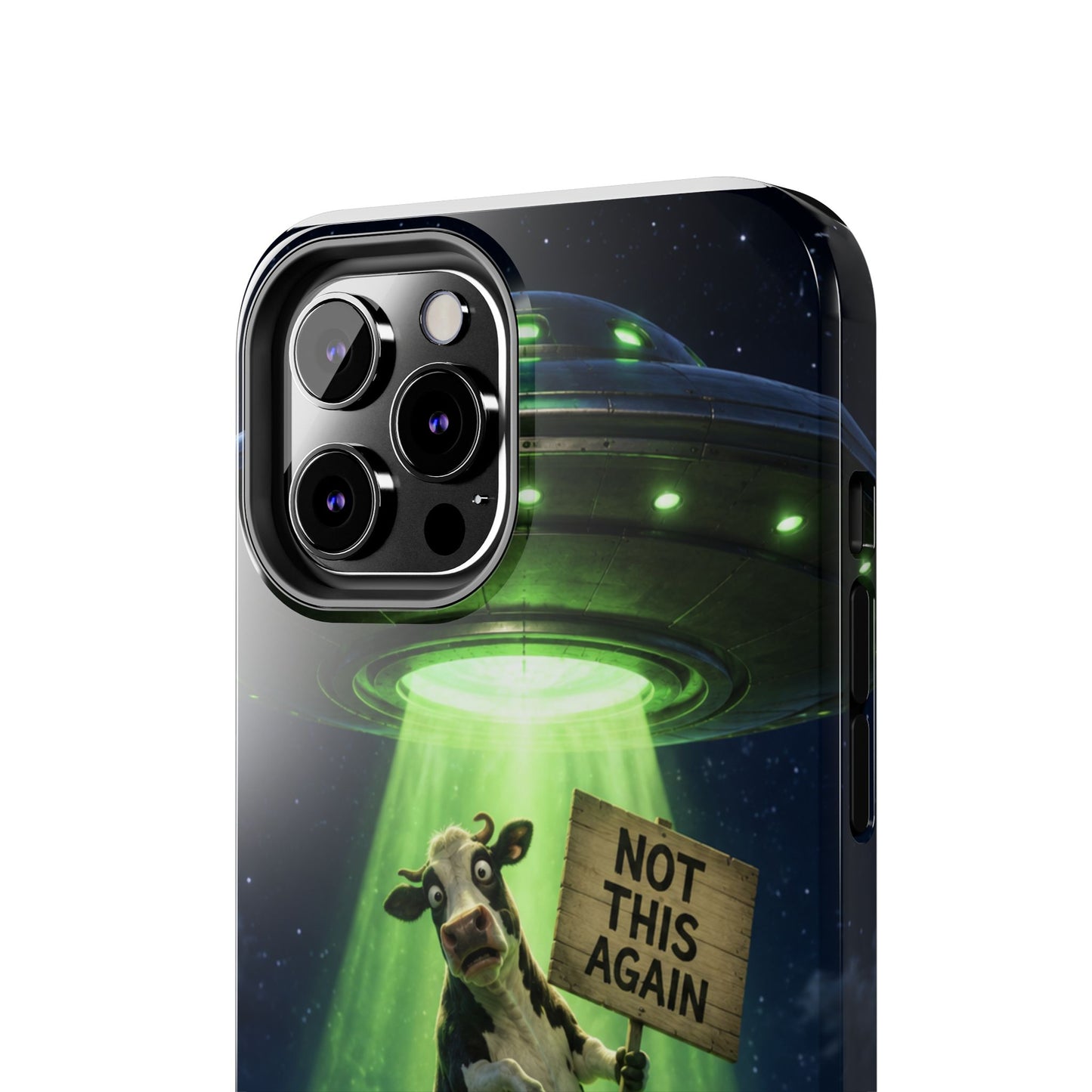 Phone Case — Funny Alien Abduction Cow Design ("Not This Again")