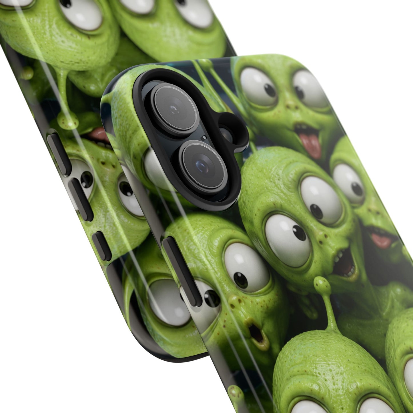 Alien Selfie Tough Phone Case — Cute Green Cartoon Aliens Protective Cover
