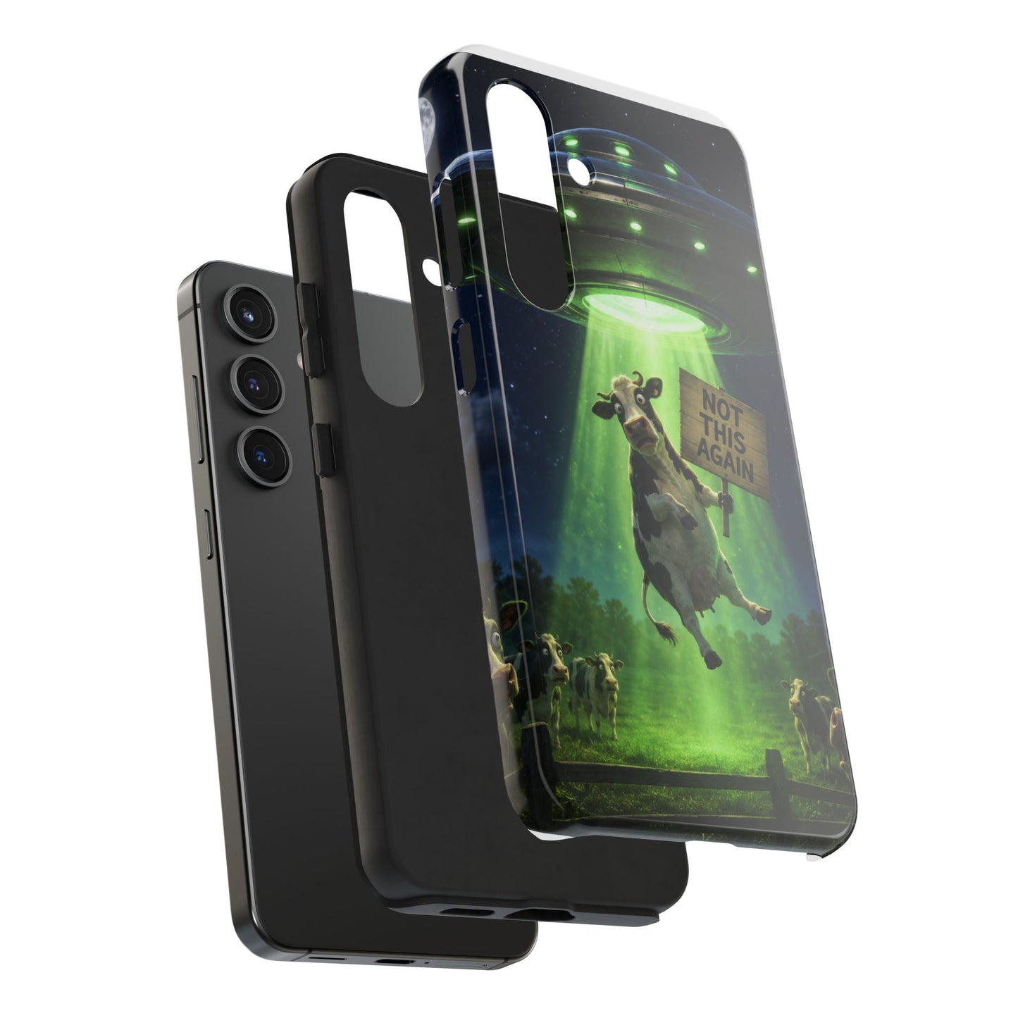Phone Case — Funny Alien Abduction Cow Design ("Not This Again")