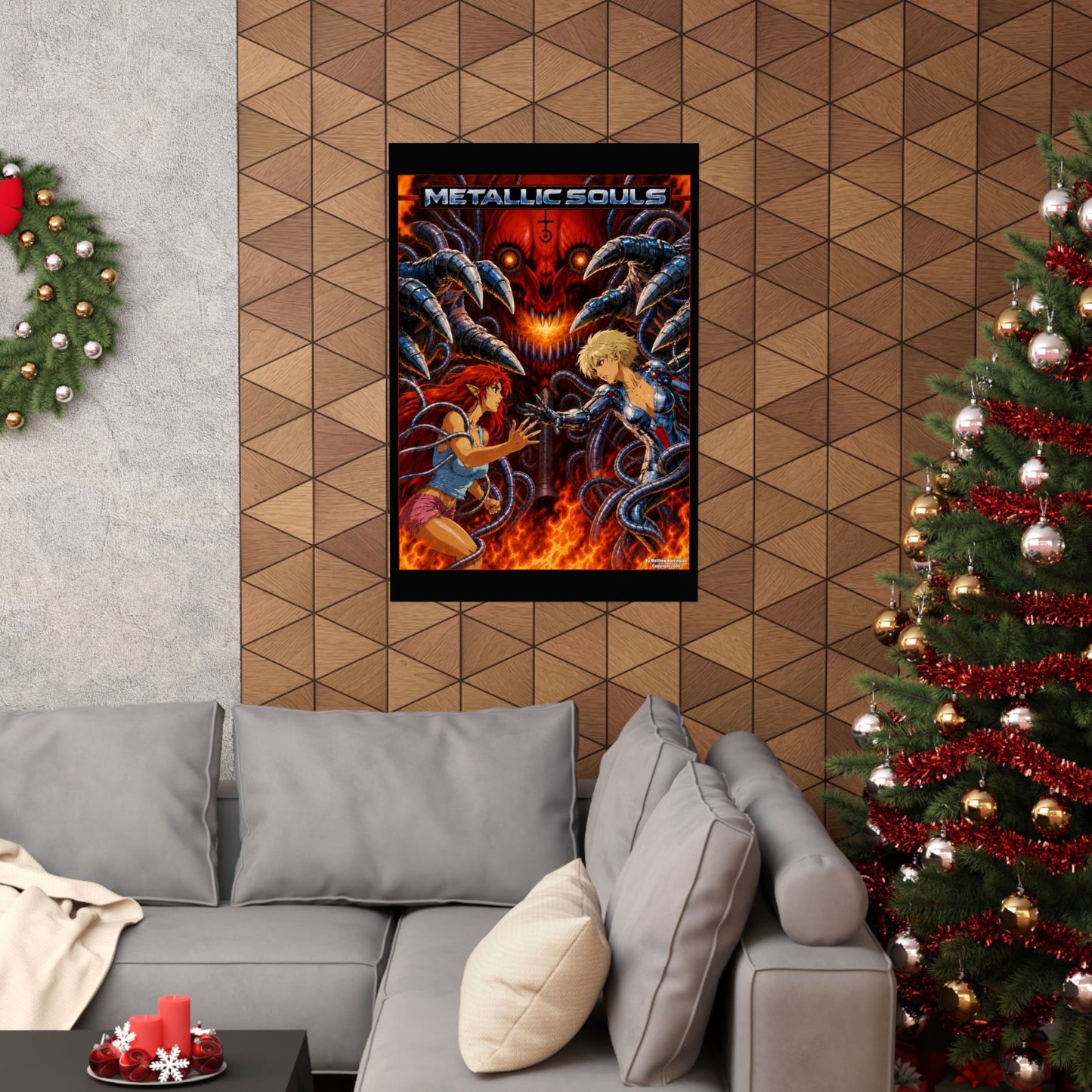 Metallic Souls Anime Poster — Matte Vertical Sci‑Fi Horror Art Print