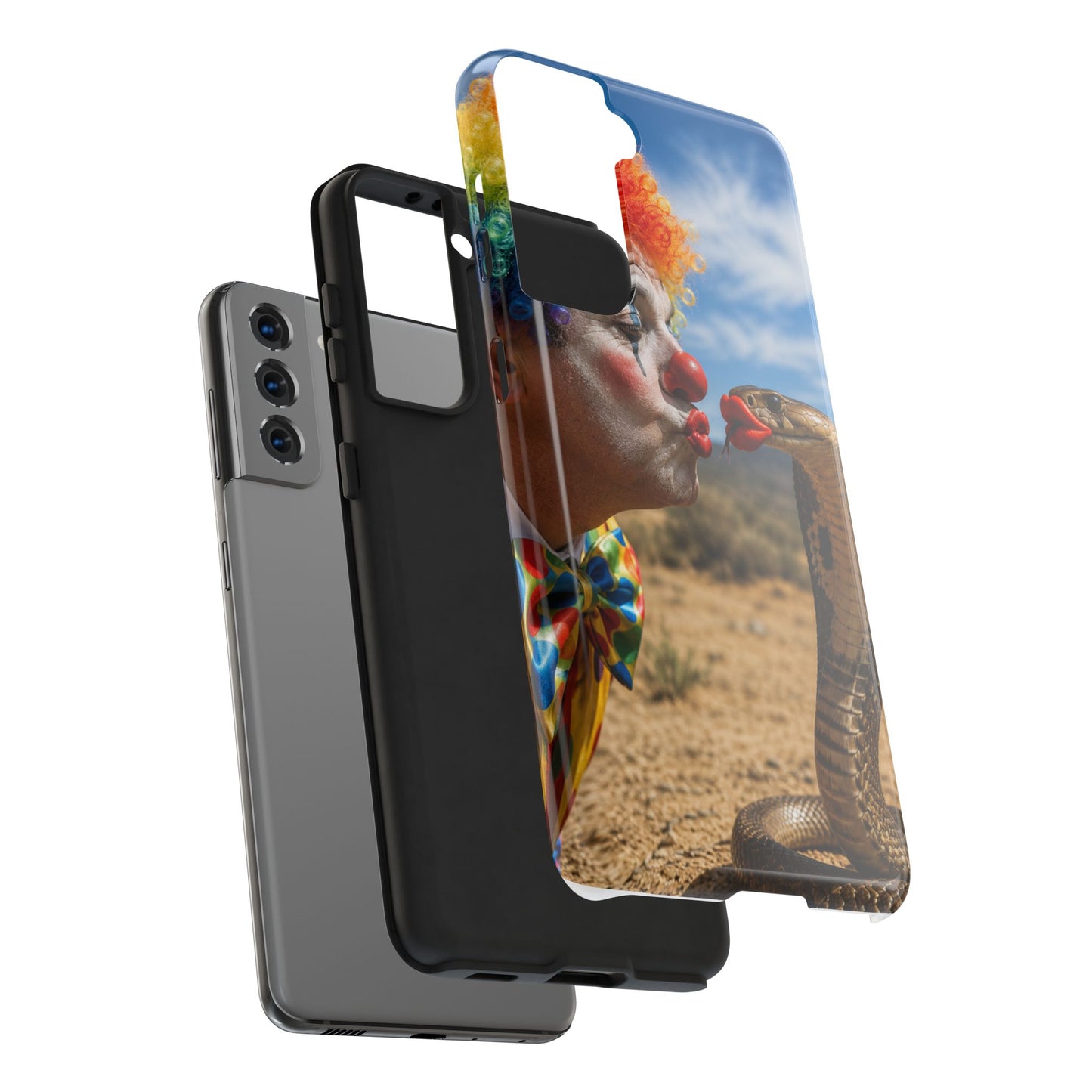 Clown & Cobra Tough Phone Case — Funny Kiss Design, Shockproof Protective Cover