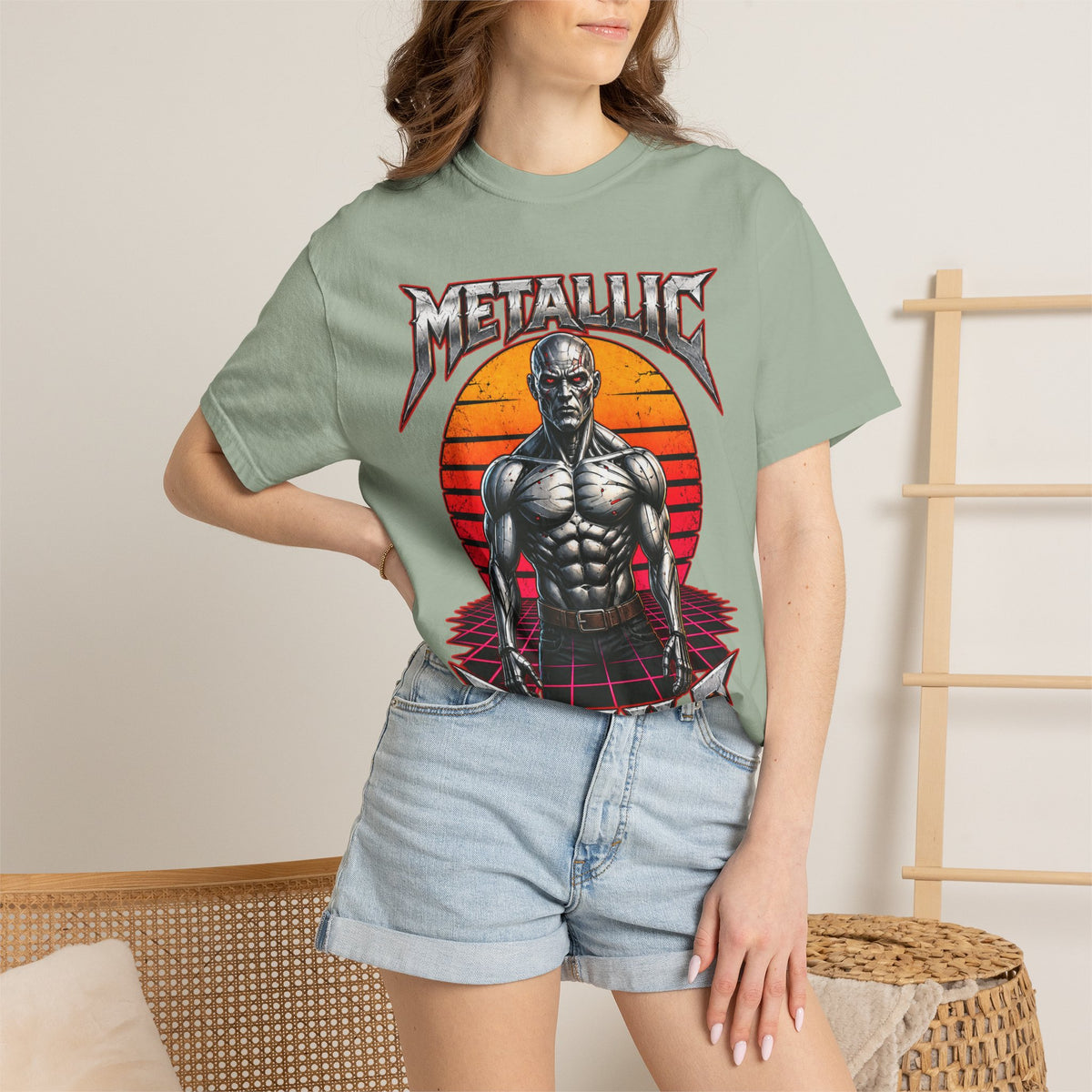 Metallic Souls T-Shirt — Retro Sunset Muscular Warrior Graphic Tee