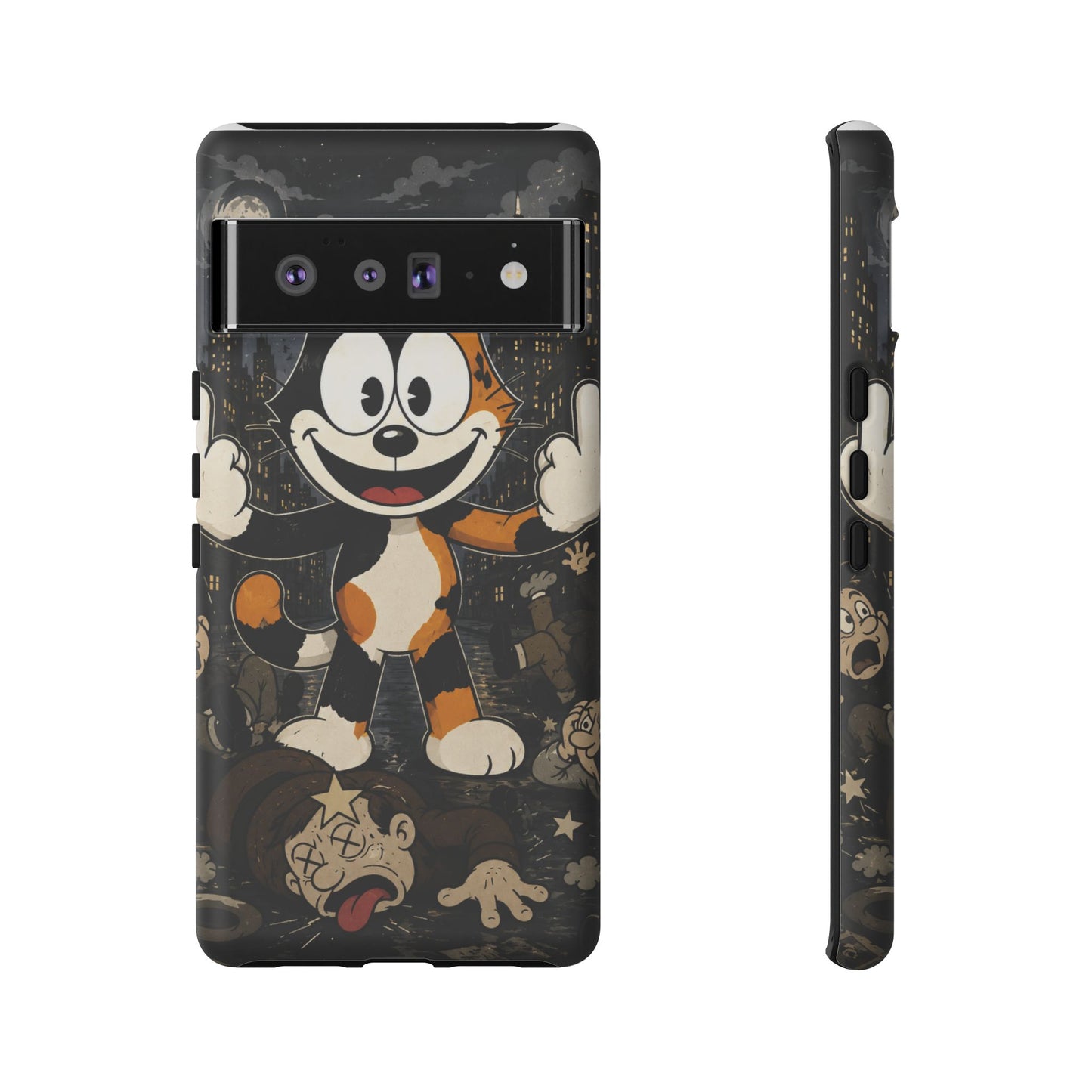 Vintage Cartoon Cat Phone Case — Edgy Felix-Style Illustration