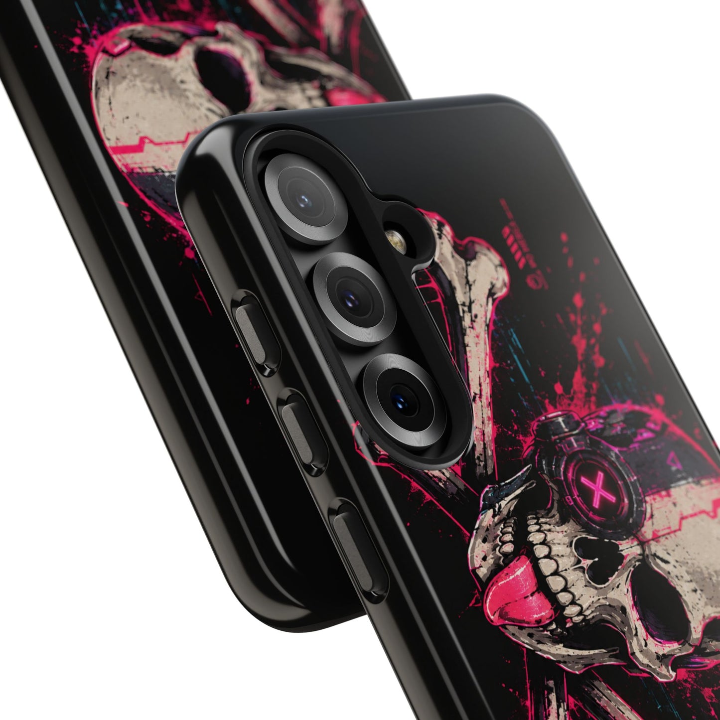 Skull & Crossbones Tough Phone Case — Neon Cyberpunk Skull Design