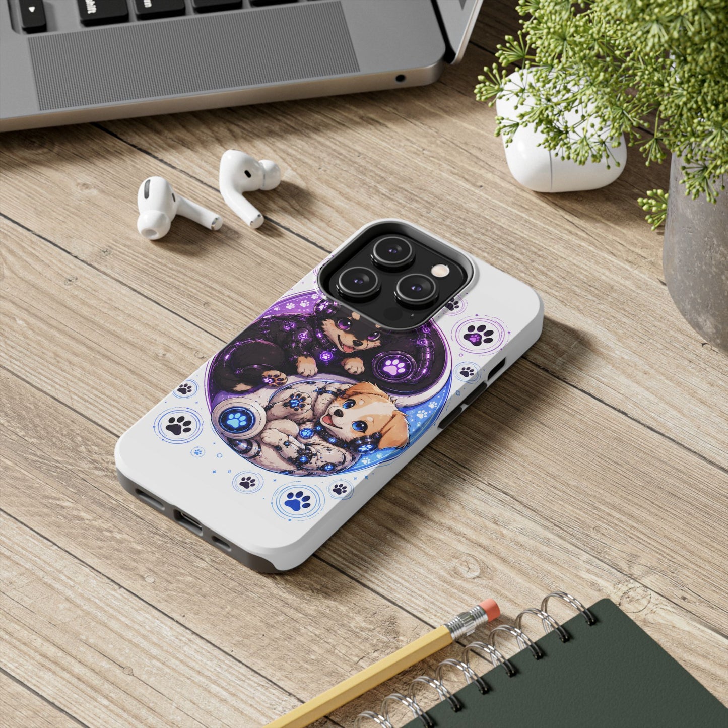 Yin Yang Puppy Tough Phone Case — Cute Paw Print Dog Protector