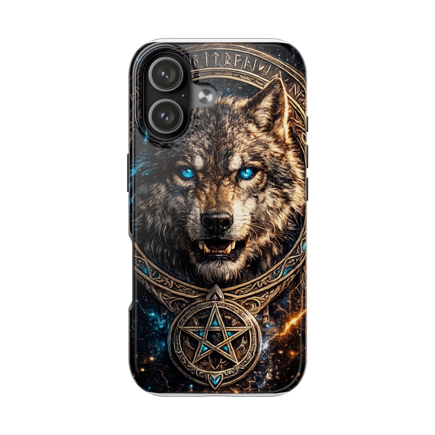 Wolf Pentagram Phone Case - Rugged Mystic Phone Cover with Glowing Blue Eyes