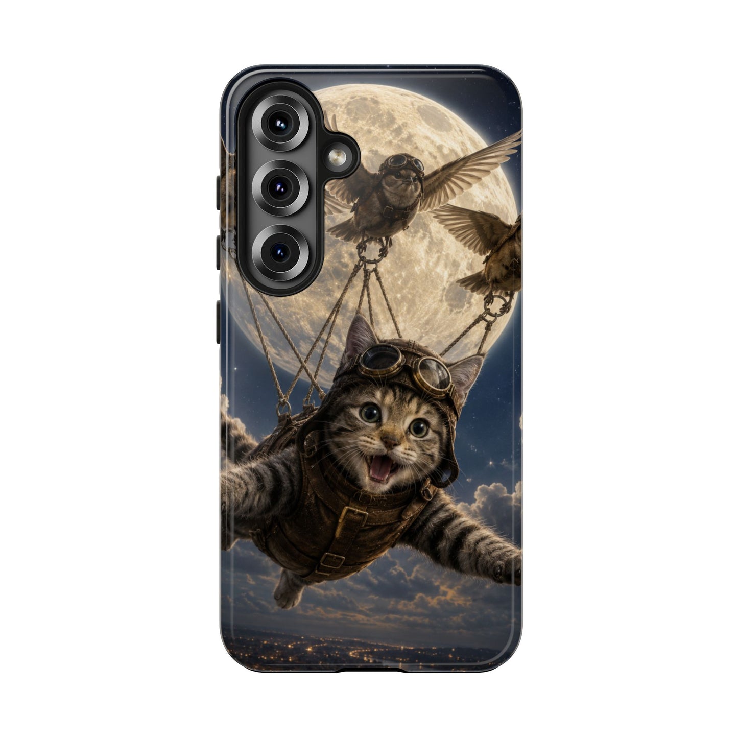 Cat Pilot Phone Case — Adventure Kitty Moonlit Flight Tough Protection