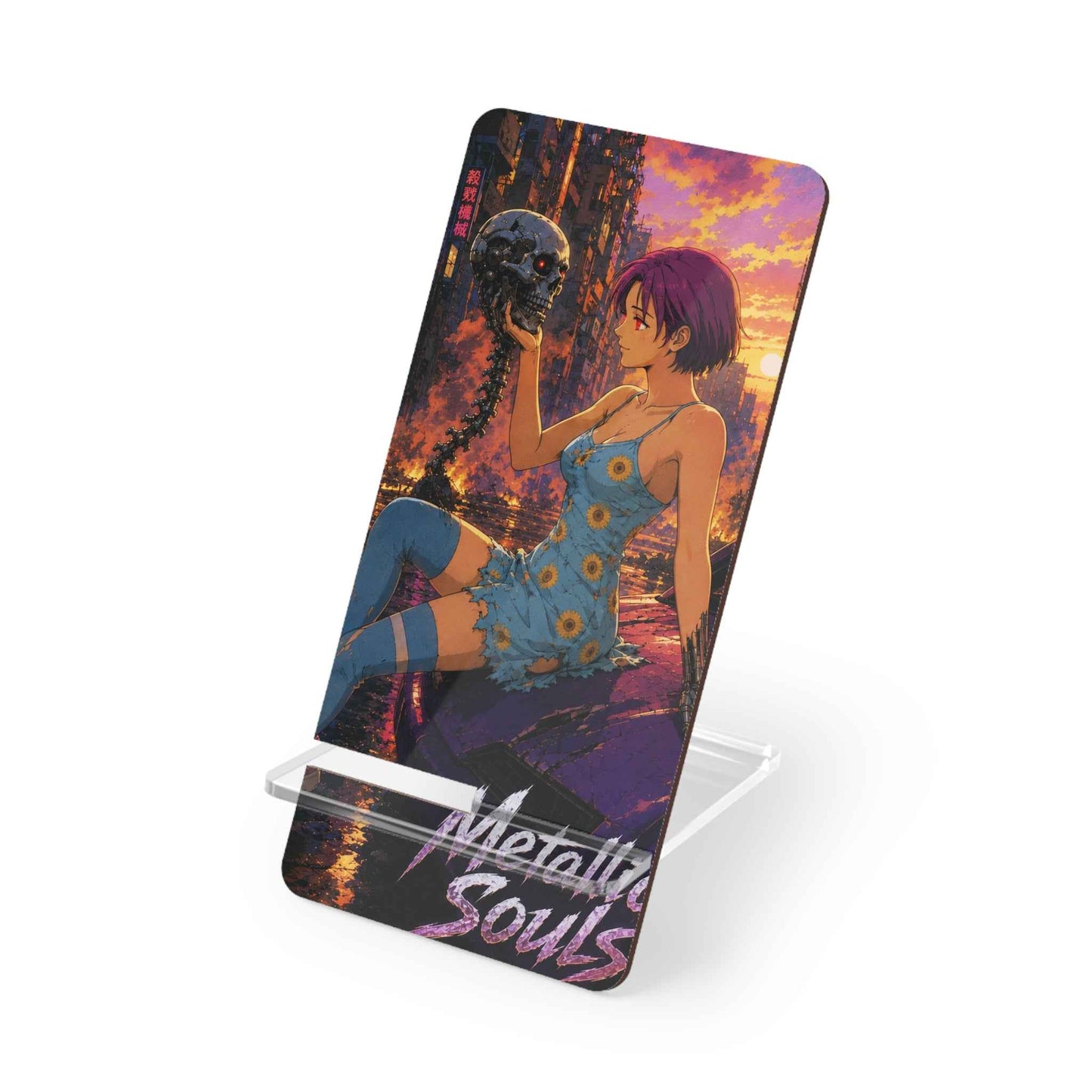 Phone Stand — Anime Girl Skull Design "Metallic Souls" Mobile Display Stand