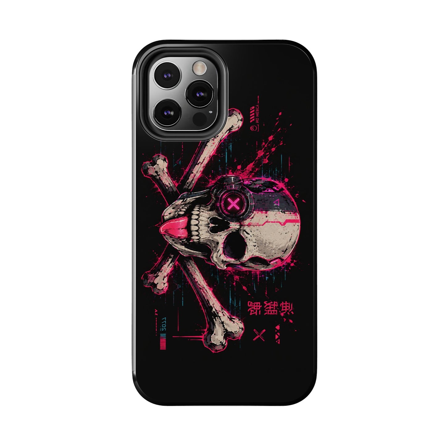 Skull & Crossbones Tough Phone Case — Neon Cyberpunk Skull Design