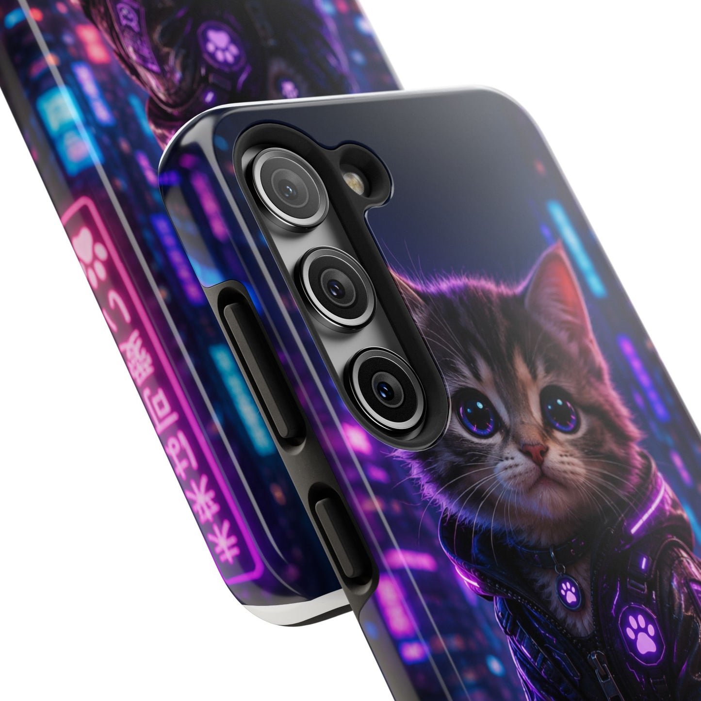 Cyberpunk Kitten Tough Phone Case — Neon Cat Protective Phone Cover