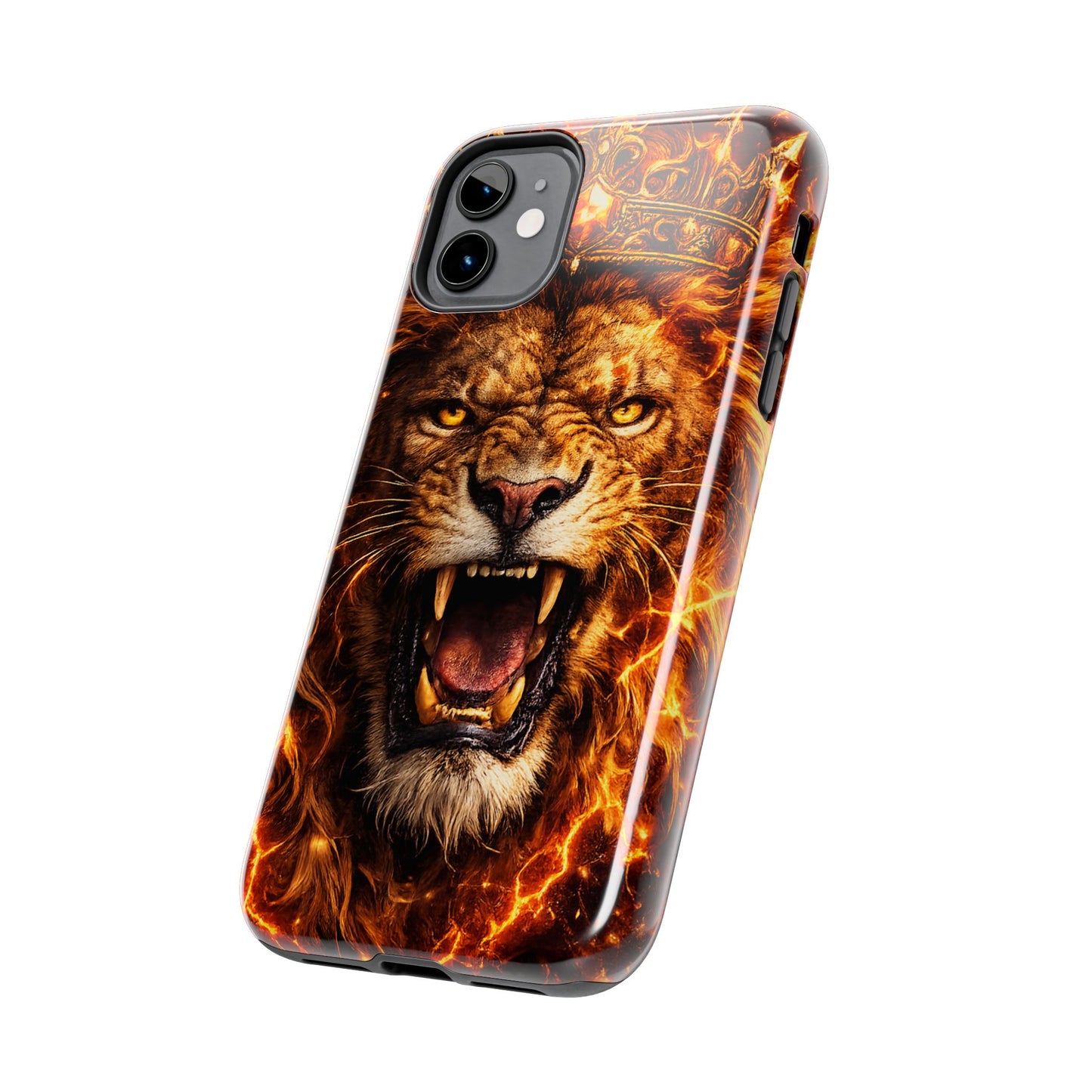 Fiery Lion King Tough Phone Case — Protective iPhone Case with Roaring Crown Design