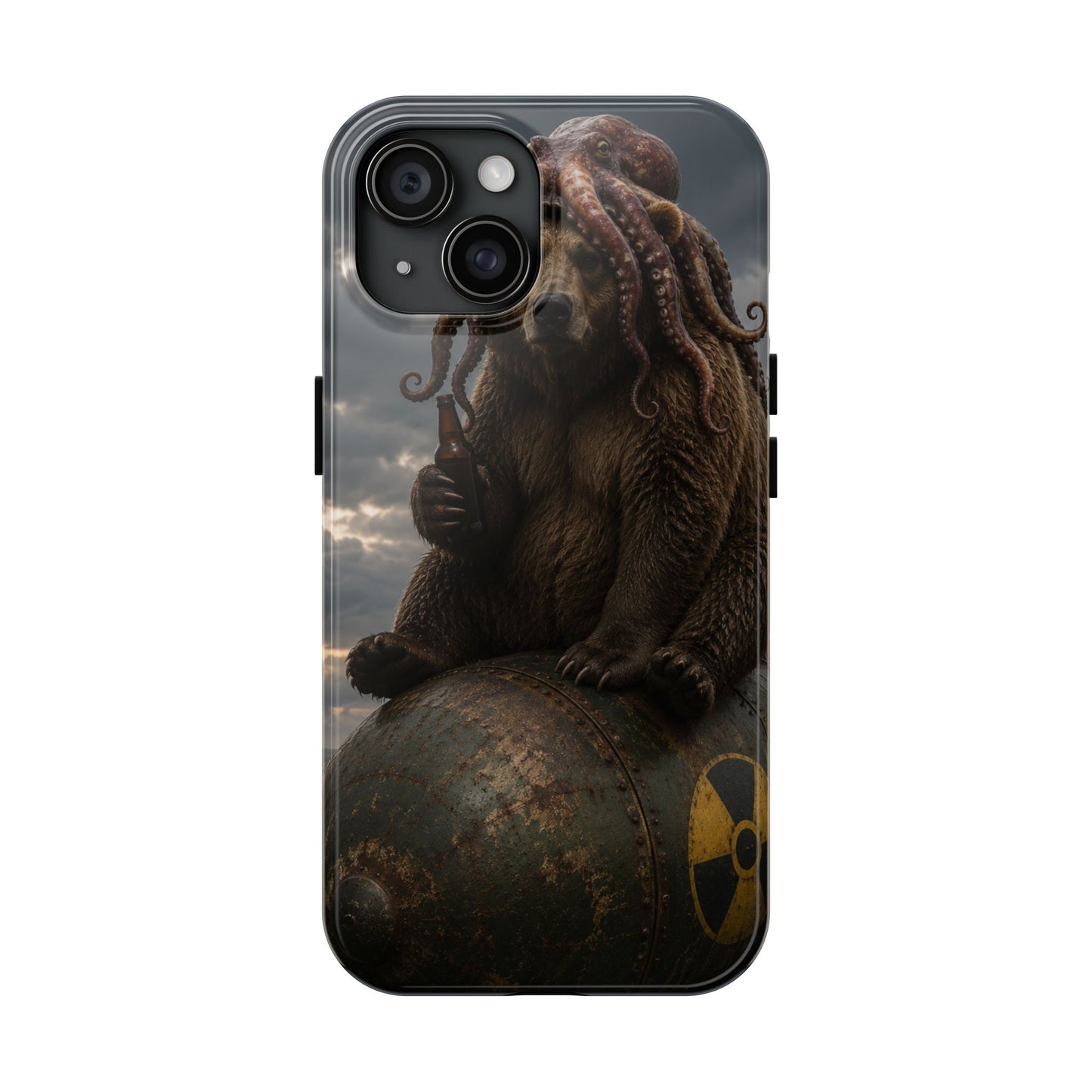 Tough Phone Case — Post‑Apocalyptic Bear with Octopus Helmet on Nuclear Bomb